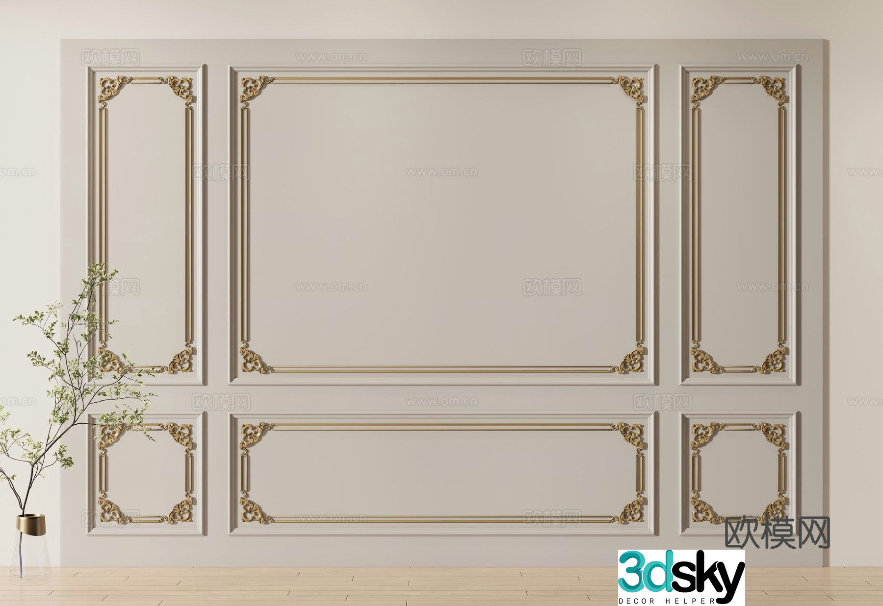 French wainscot background wall 3d model