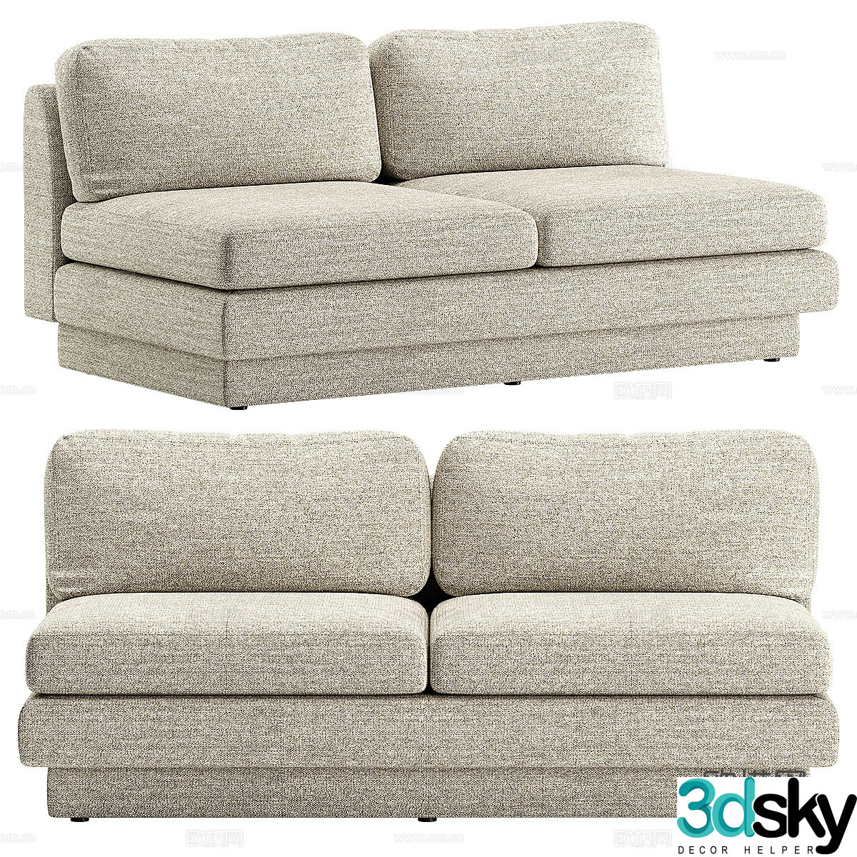 Modern simple double sofa fabric sofa 3d model