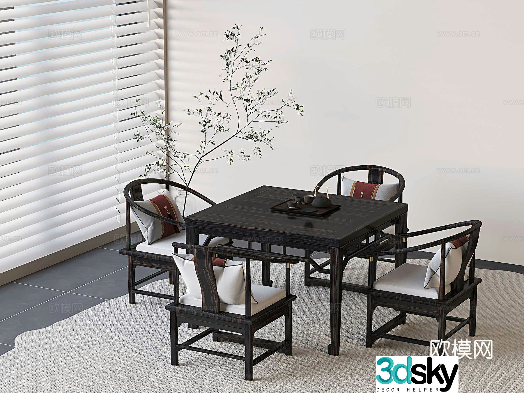 New Chinese dining table and chairs Eight Immortals table 3D model