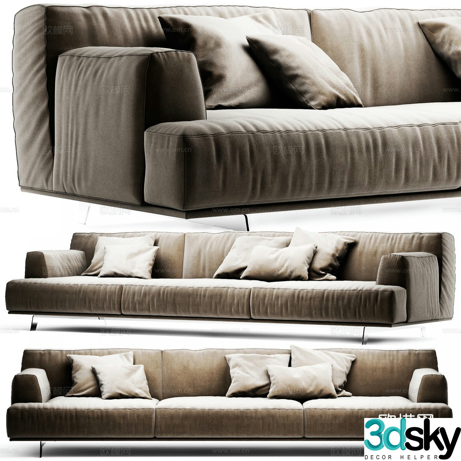 Tribeca modern fabric sofa three seater sofa 3d model