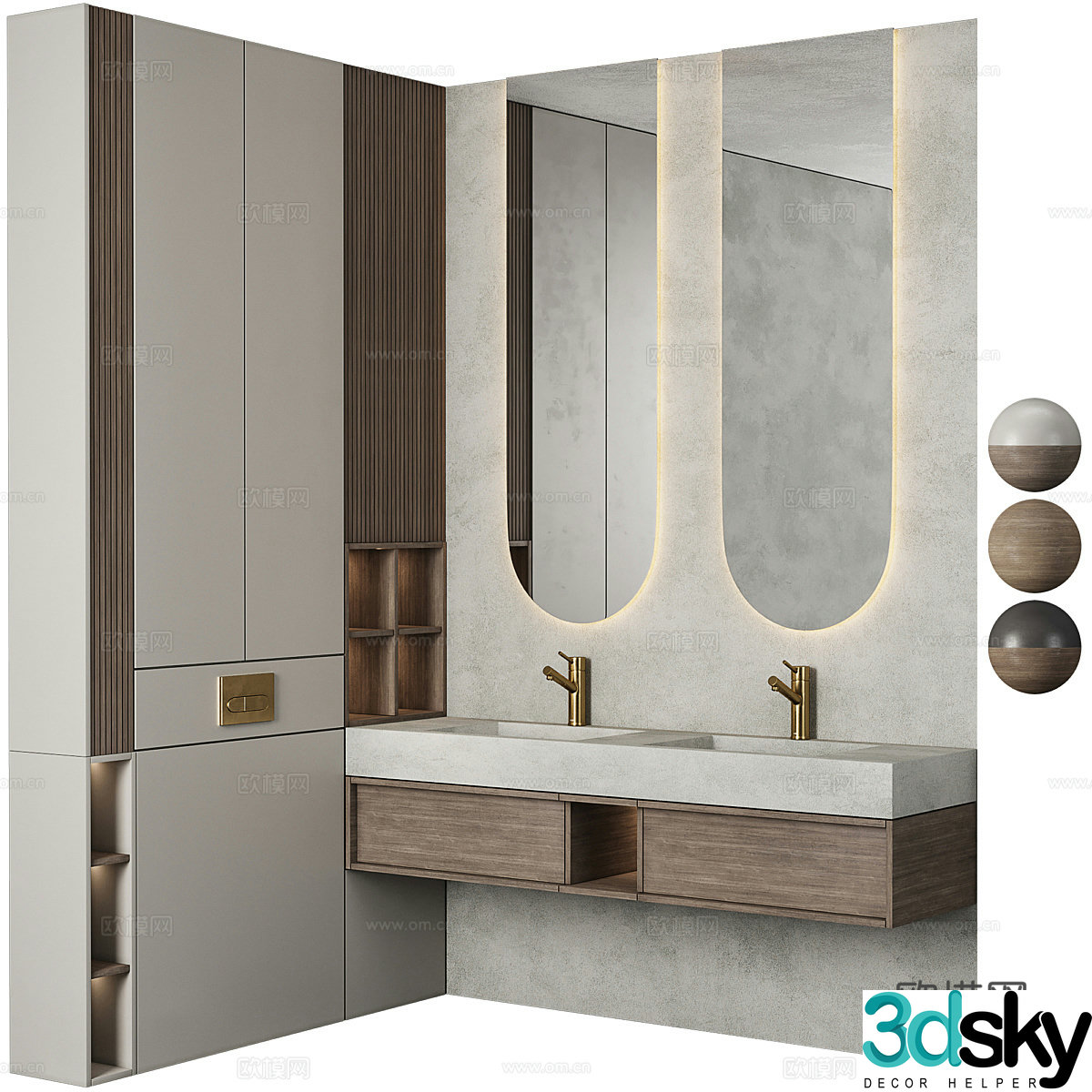 Modern bathroom cabinet double basin vanity 3d model