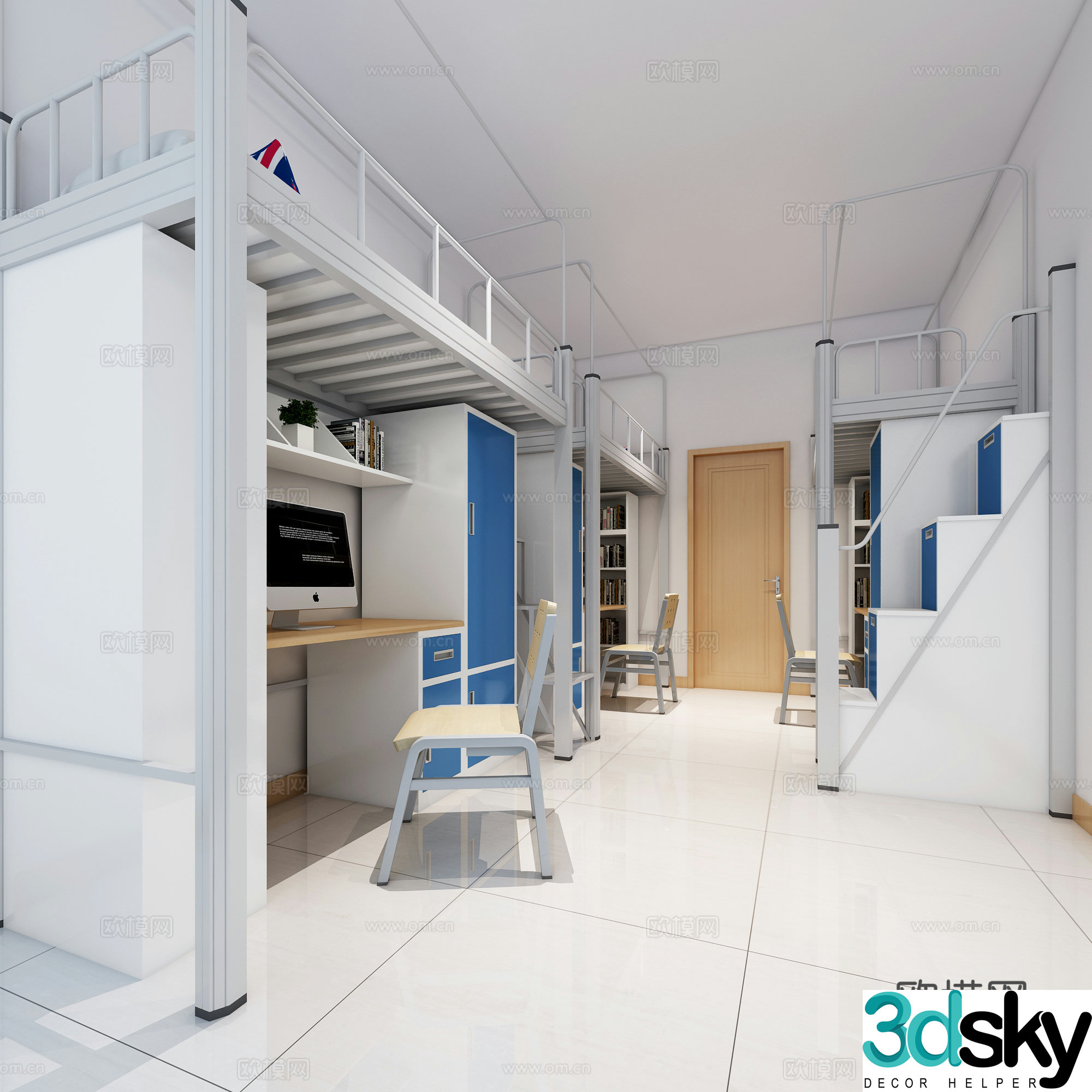 School dormitory bunk bed 3d model