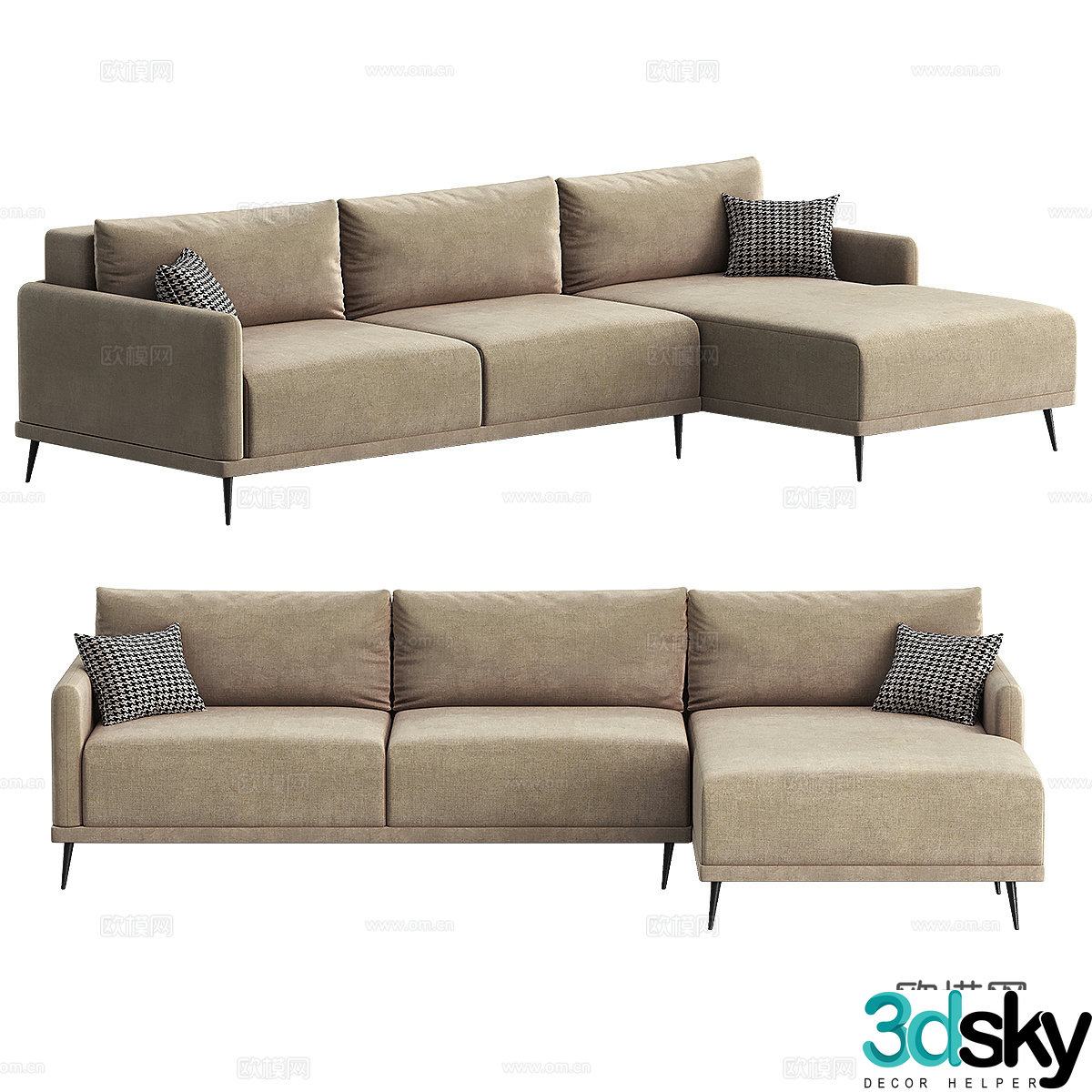 Modern simple multi-person sofa corner sofa 3d model