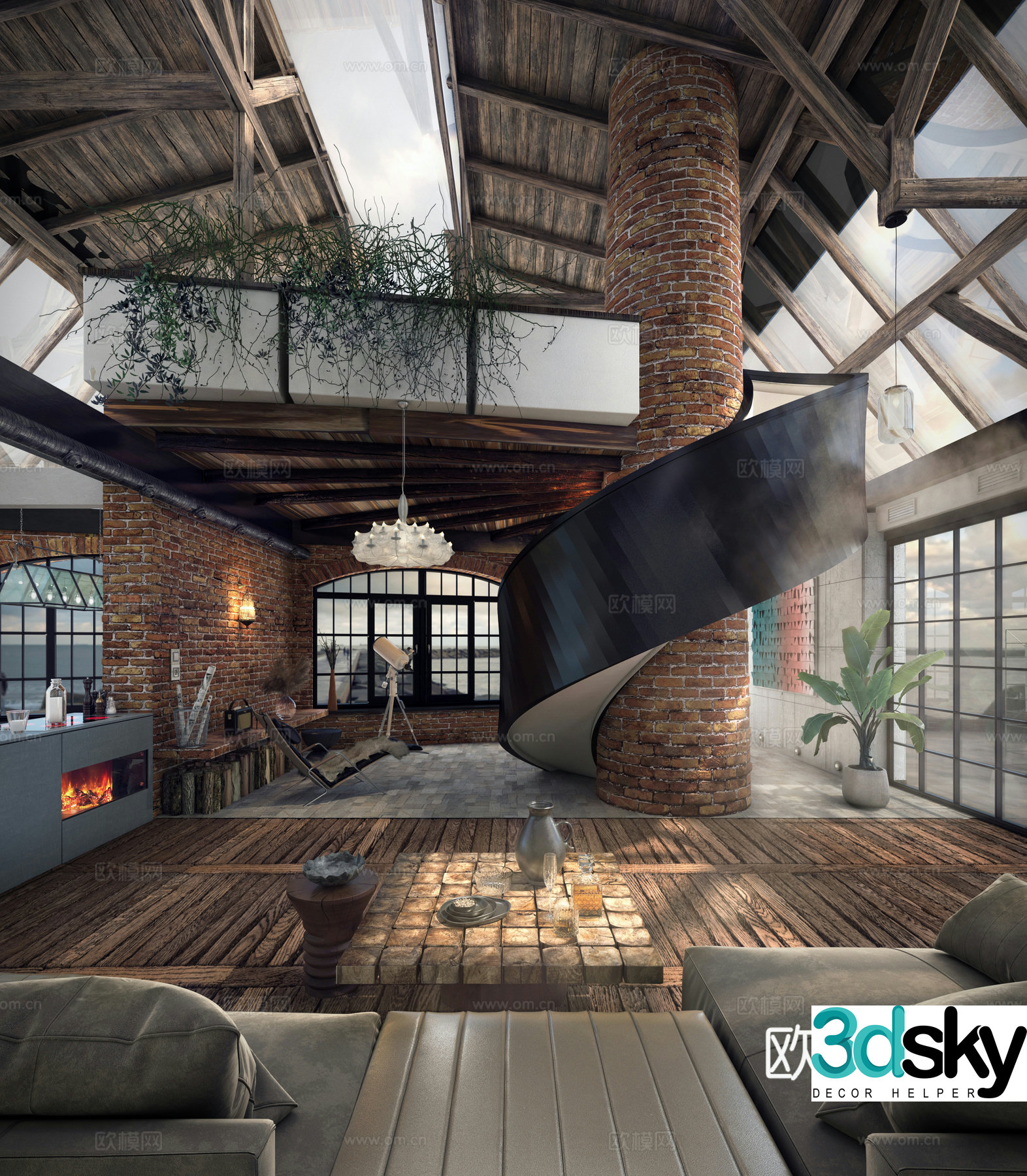 Villa living room villa hollow 3d model