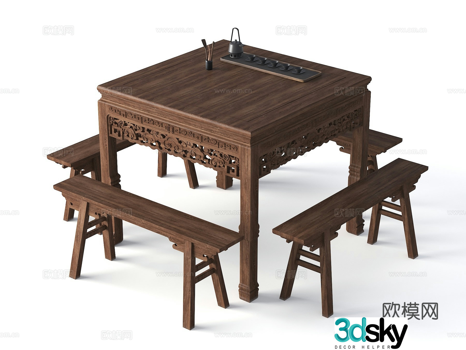 Chinese dining table and chairs Eight Immortals table 3D model