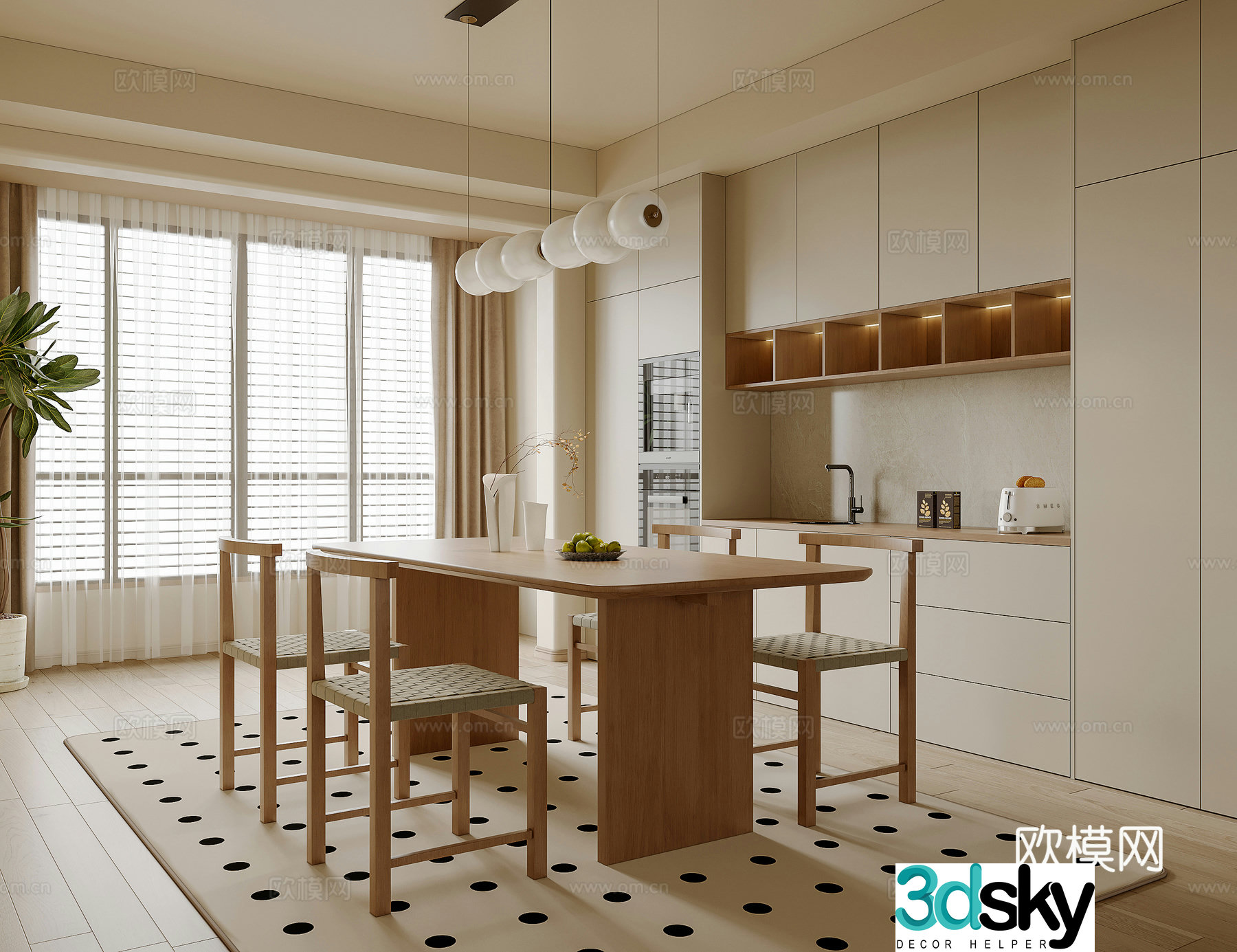 Cream style restaurant 3d model