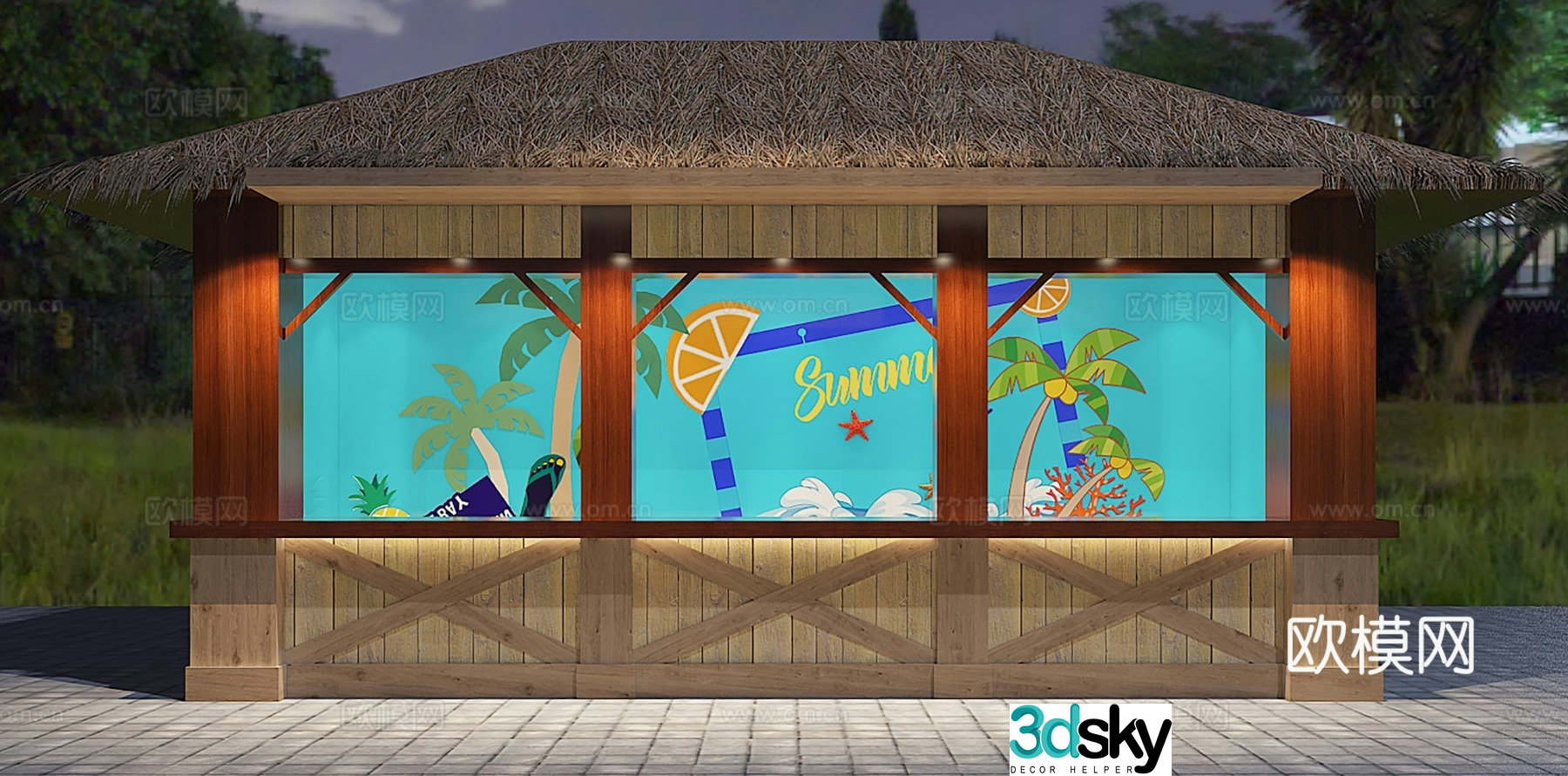 gazebo thatched house cabin 3d model