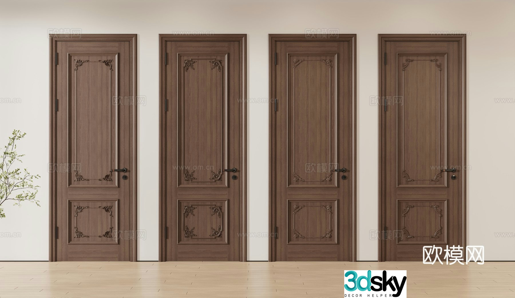 French single door door bedroom door wooden door solid wood door 3d model