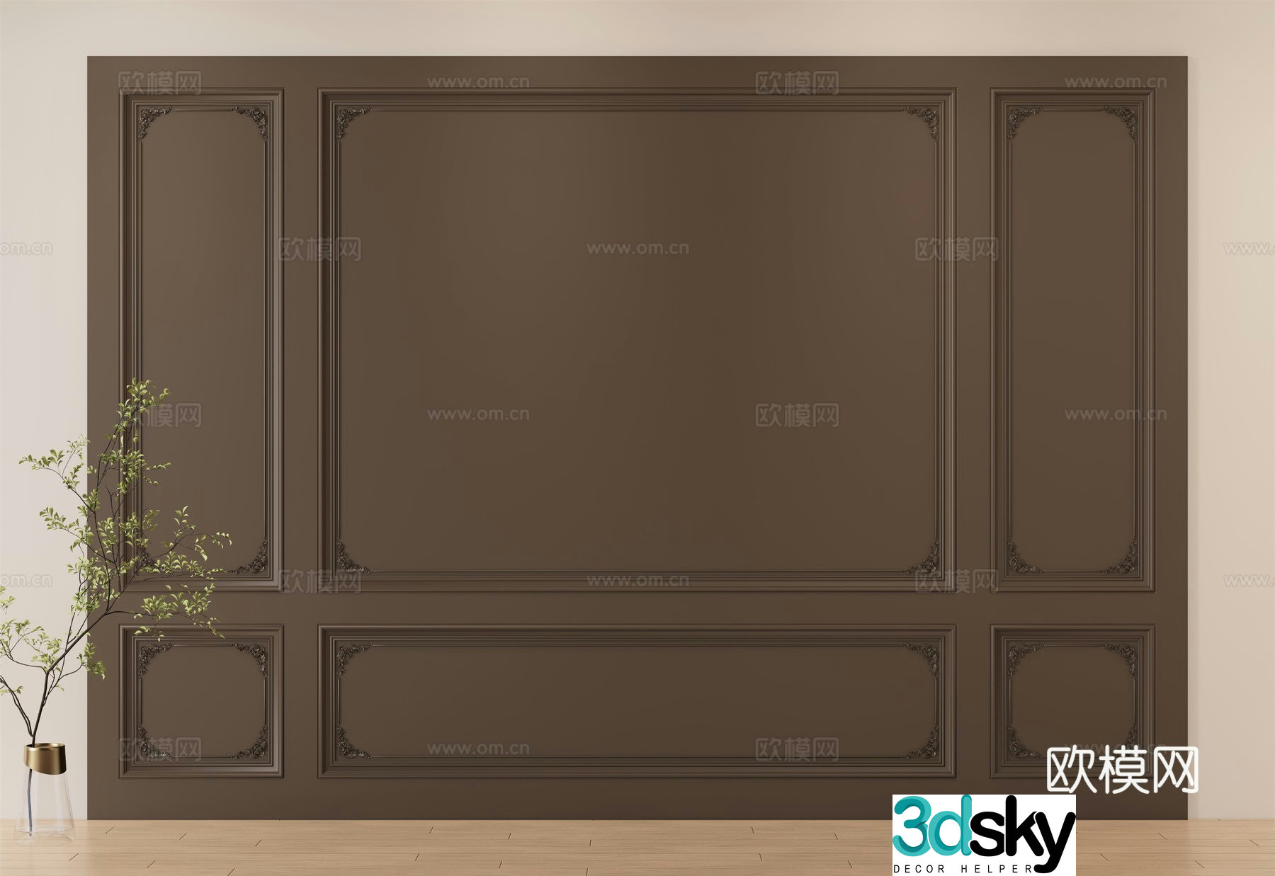 Simple European wainscot background wall 3D model