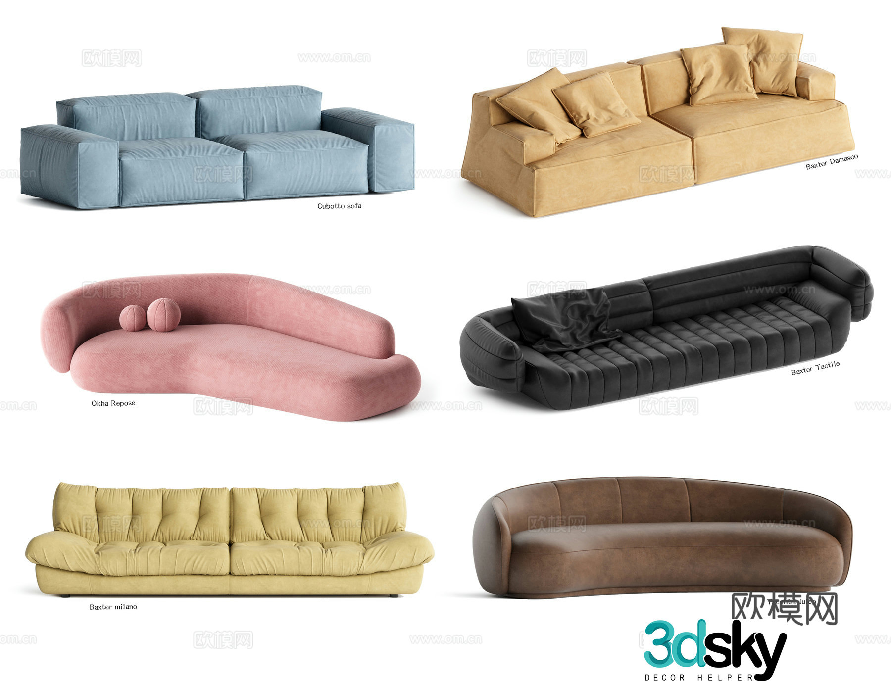 Baxter double sofa tofu block sofa 3d model