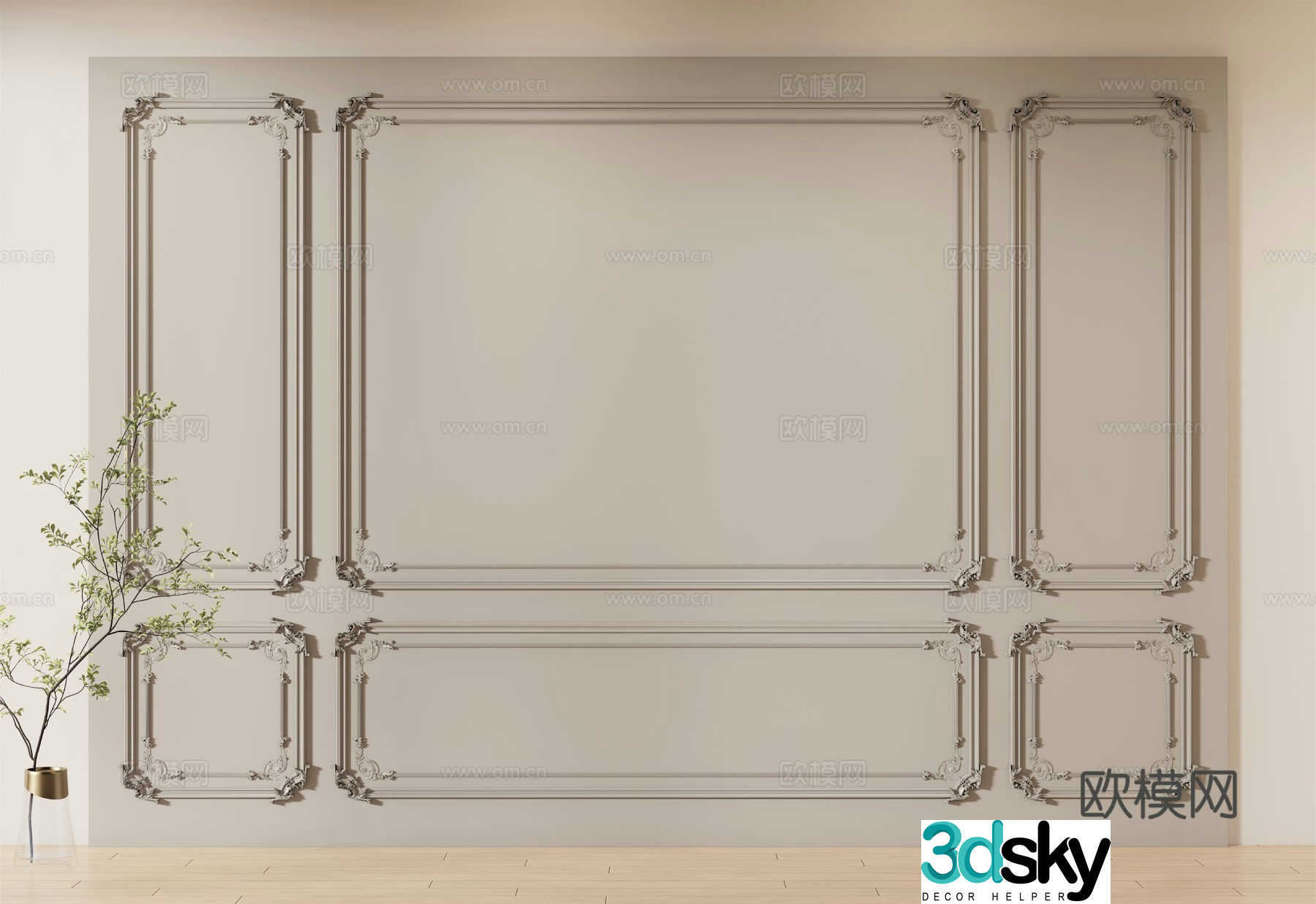 French wainscot background wall 3d model