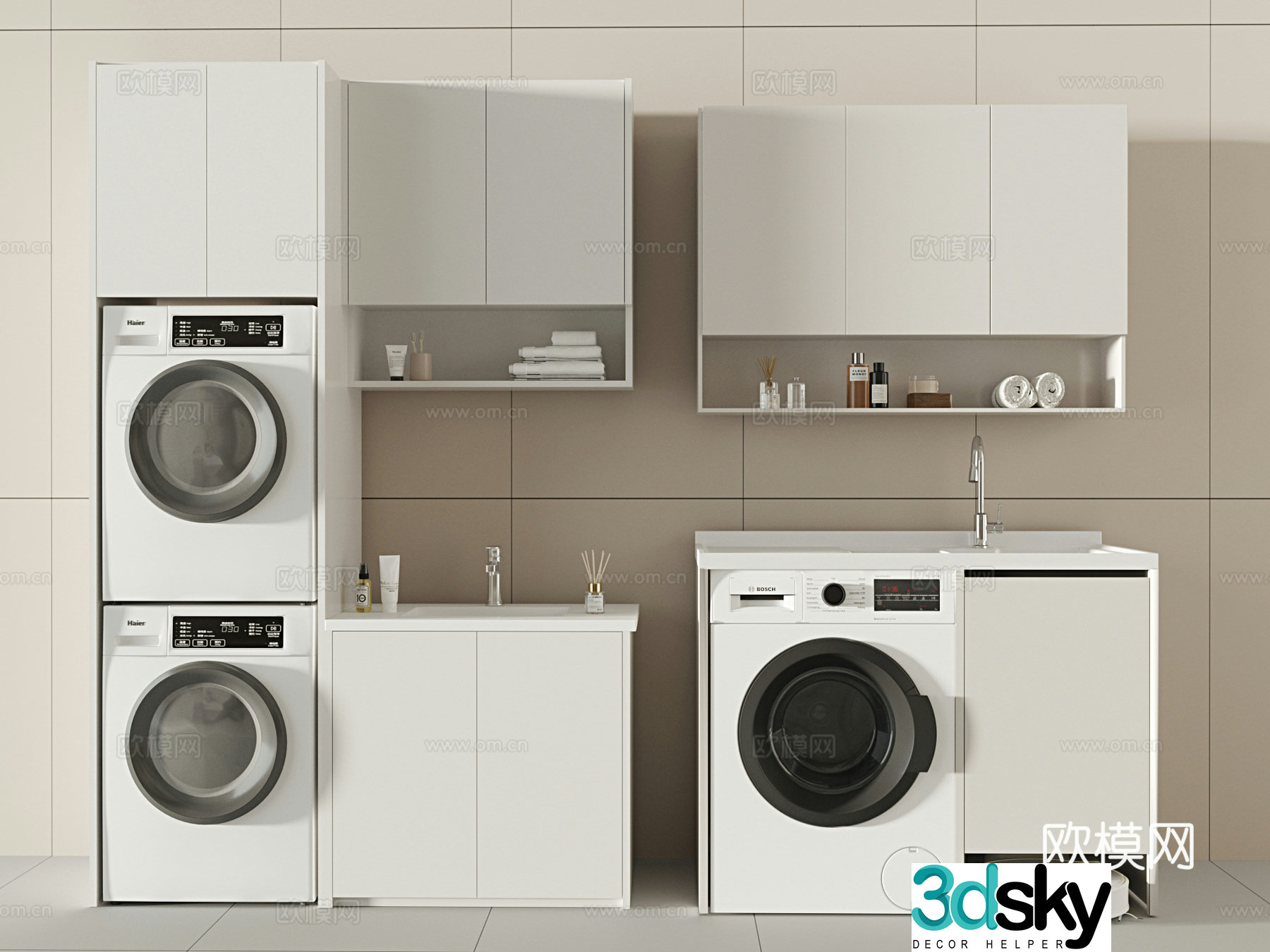 Modern washing machine cabinet balcony cabinet 3d model