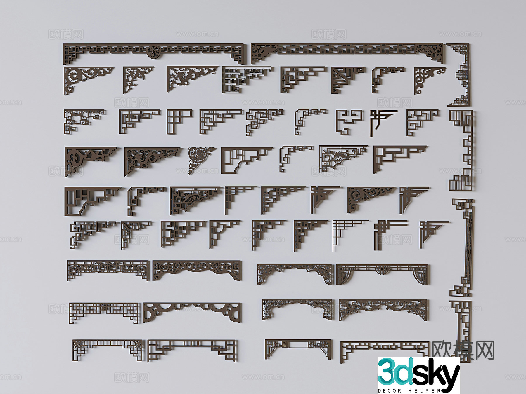 New Chinese style carved corner flower corner line 3D model