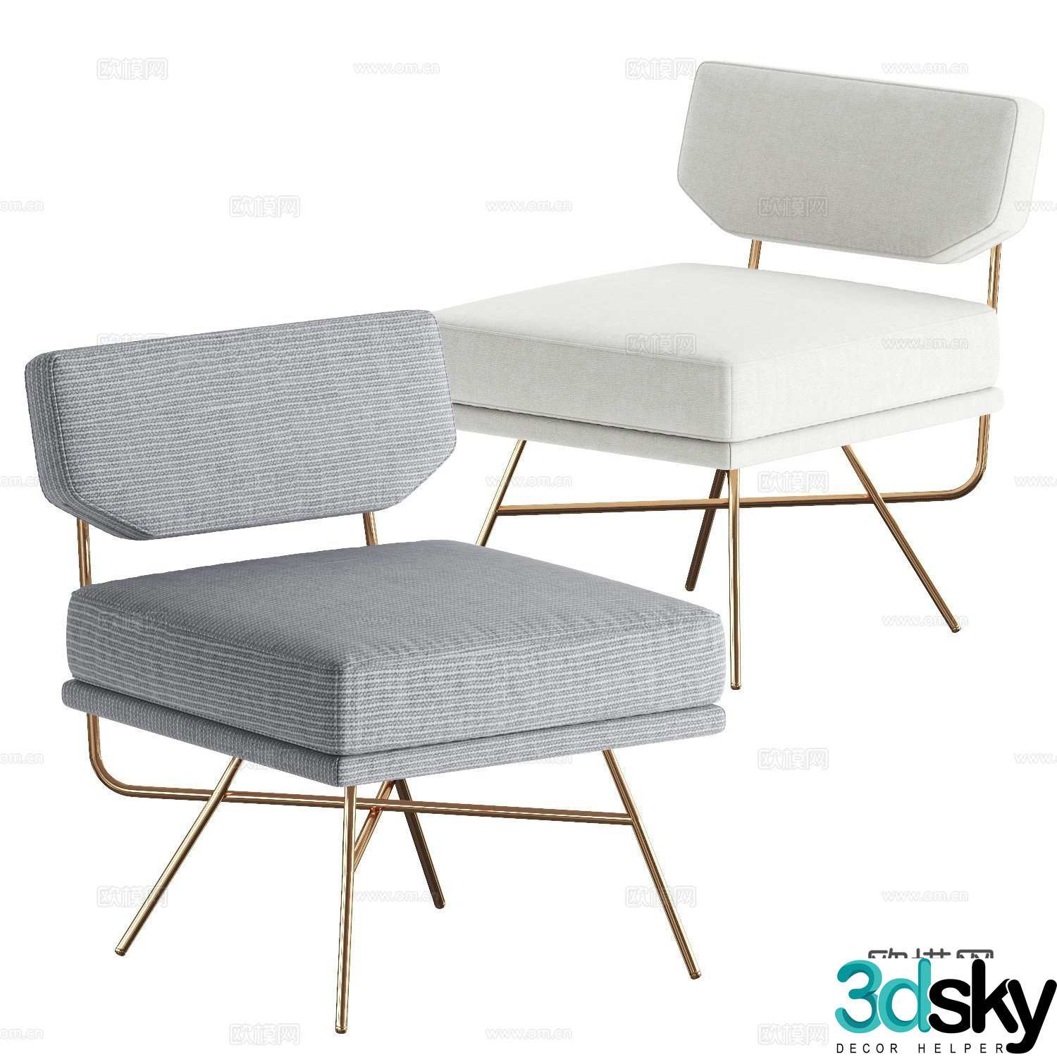 Modern minimalist chair fabric leisure chair 3d model