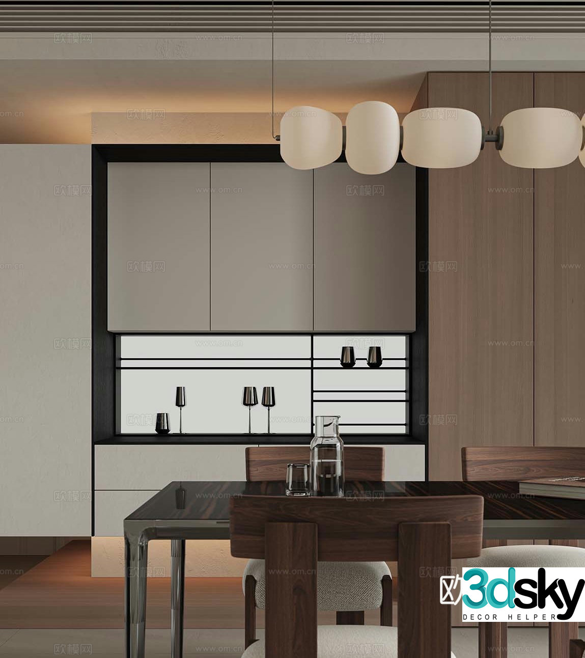 Modern dining table and chairs 3d model