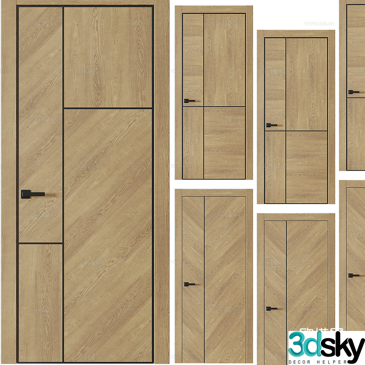 Nordic room door bedroom door single door 3d model