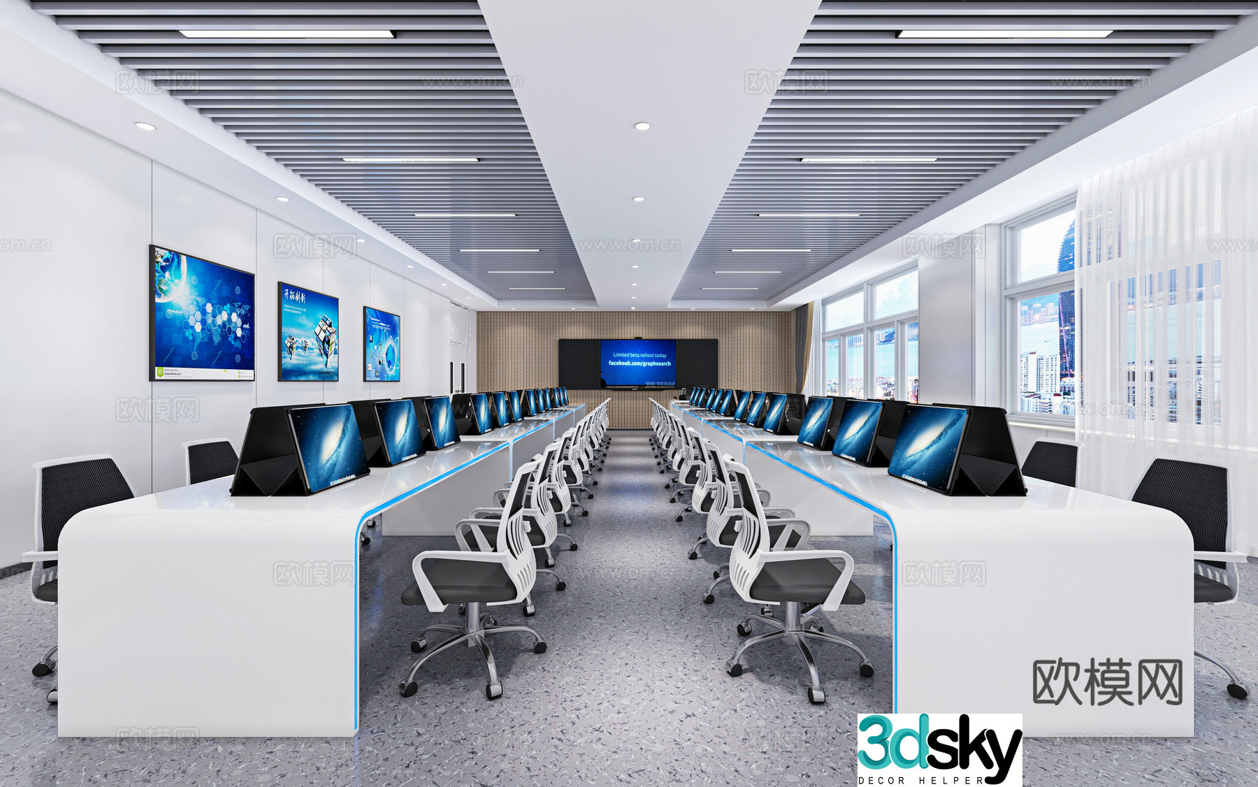 Modern computer room classroom 3d model
