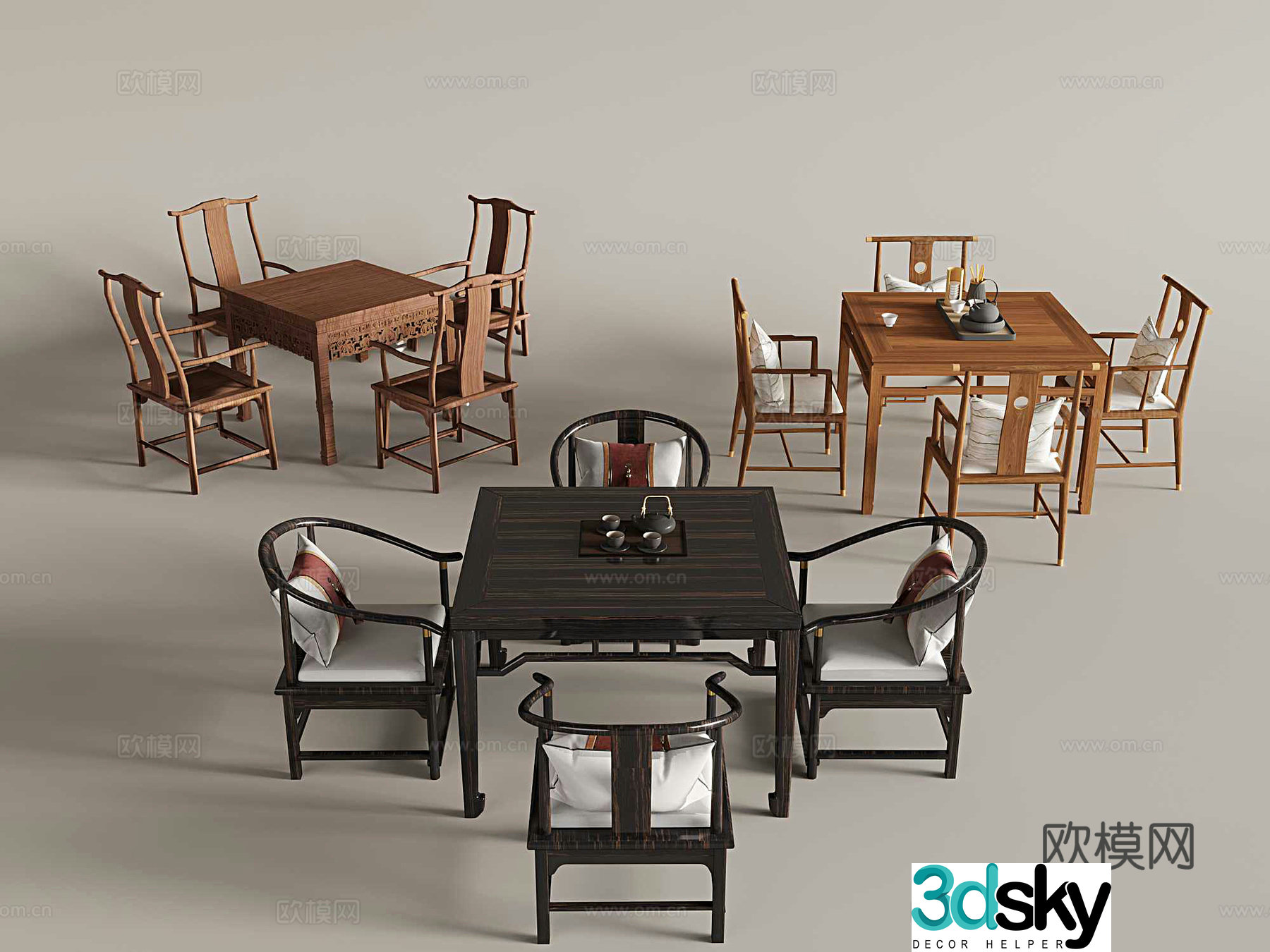 Chinese dining table and chairs Eight Immortals table 3D model