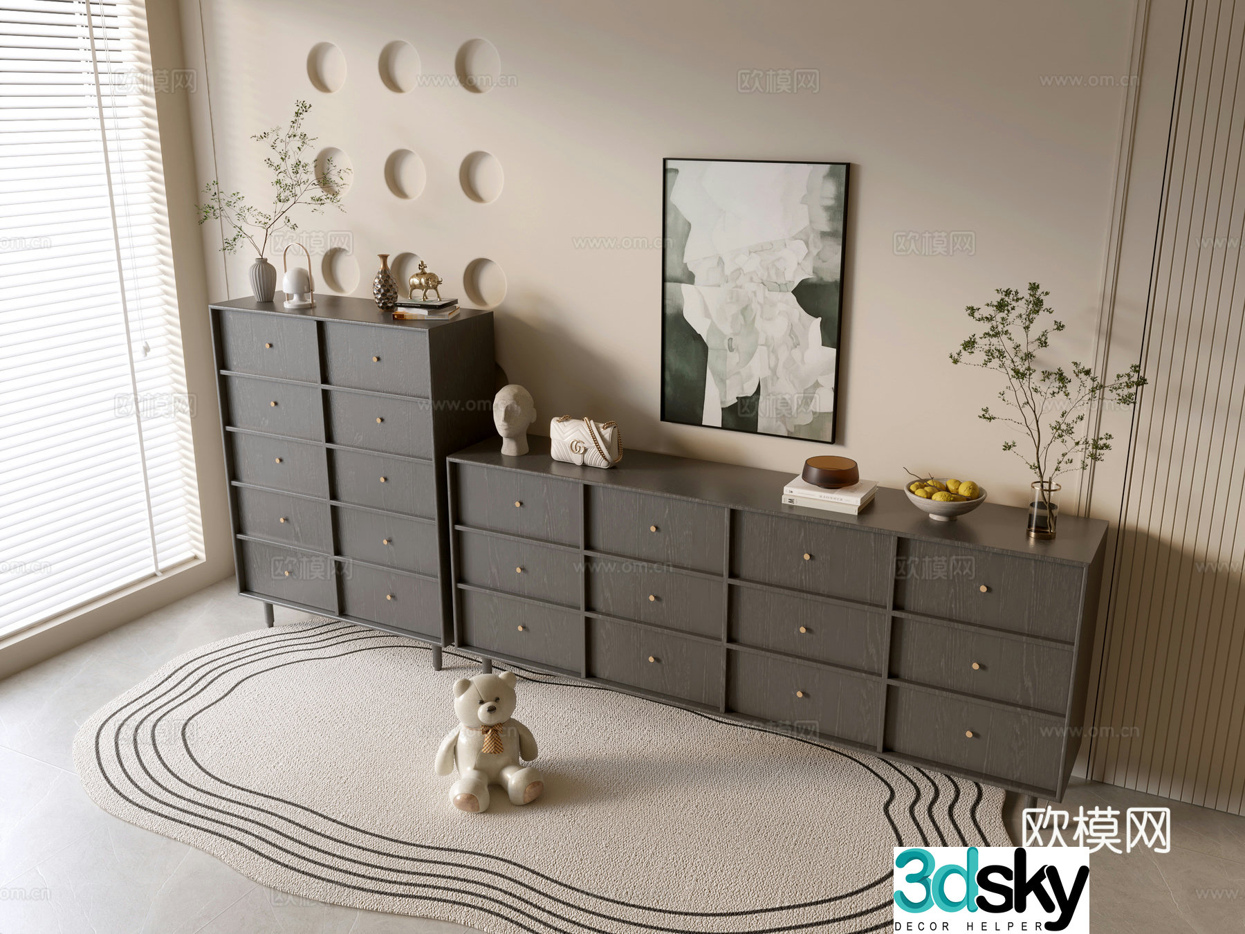 Modern black cabinet drawer cabinet low cabinet 3d model