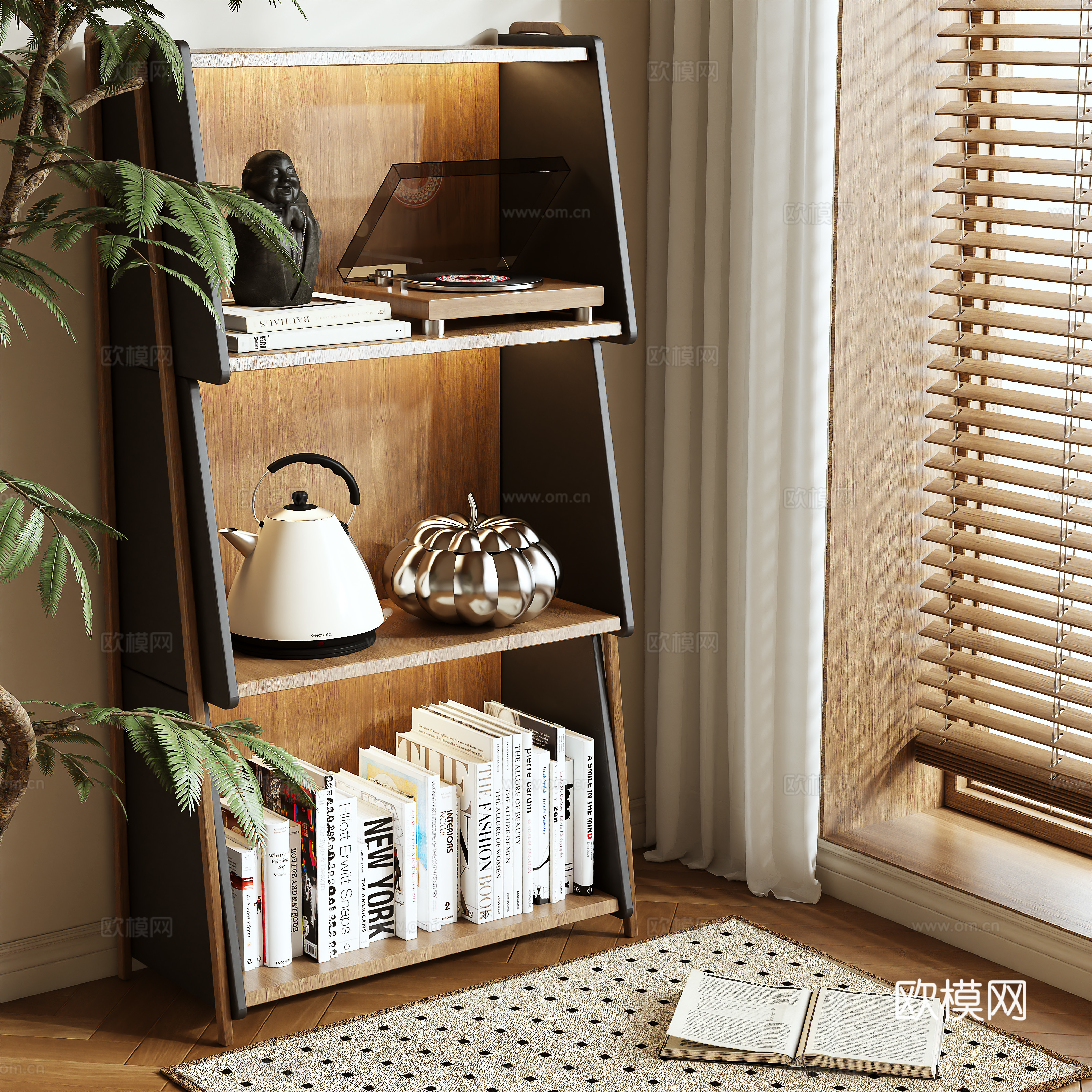 Medieval style bookshelf shelf 3d model