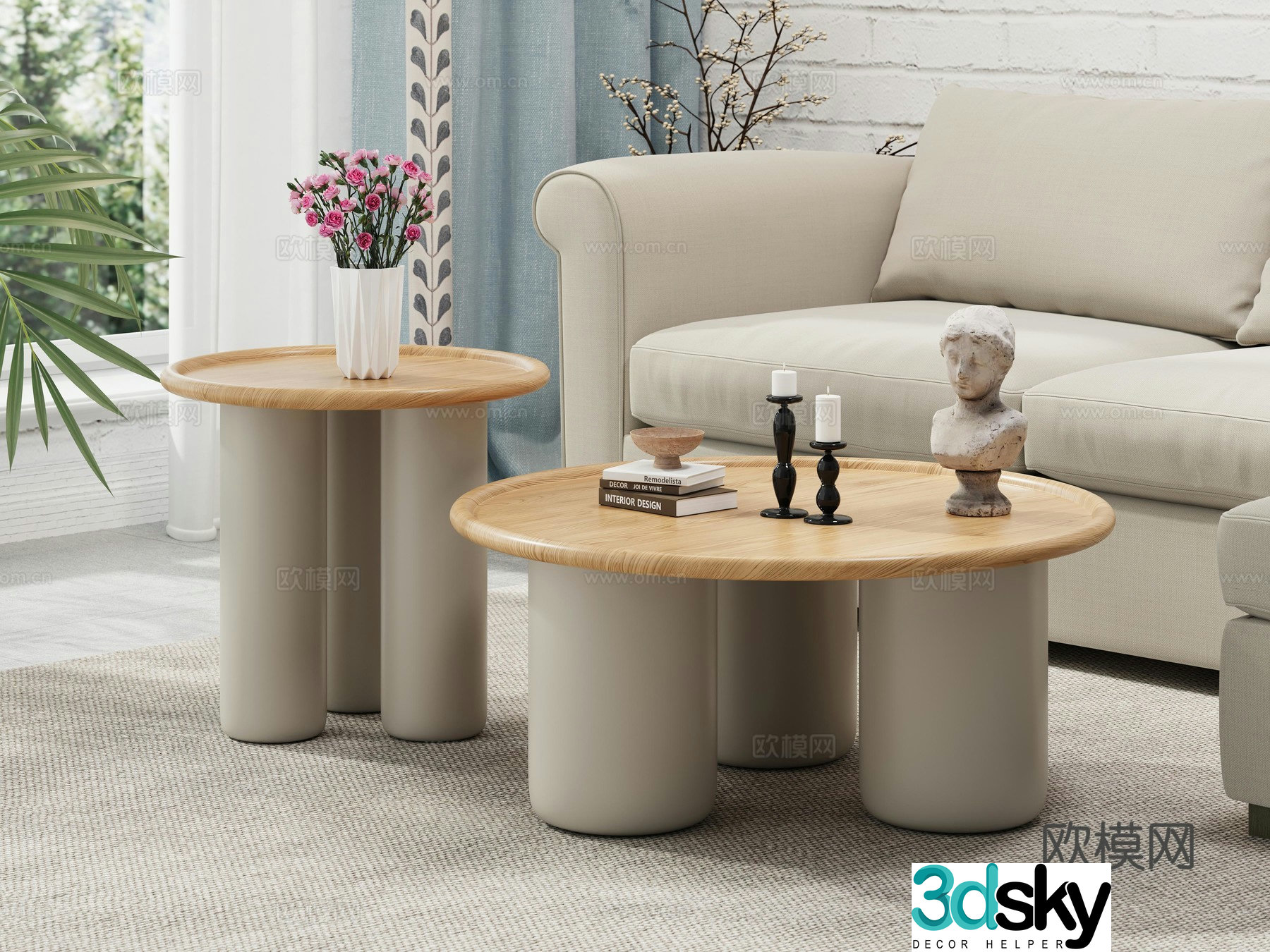 French double coffee table round coffee table 3d model