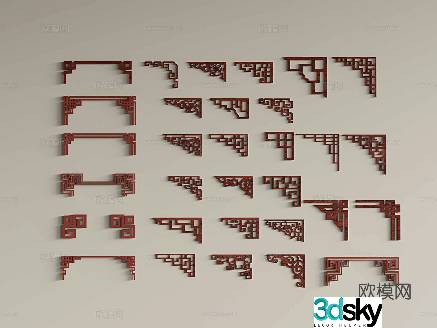 New Chinese style carving corner flower corner line eaves line 3D model