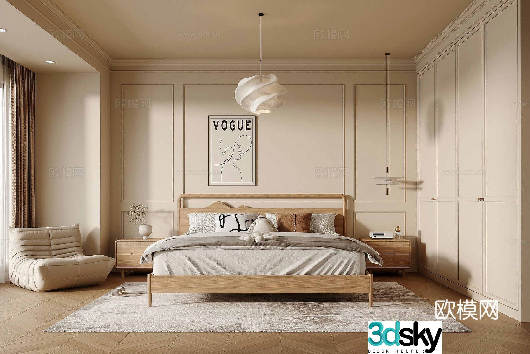 Nordic bedroom master bedroom 3d model
