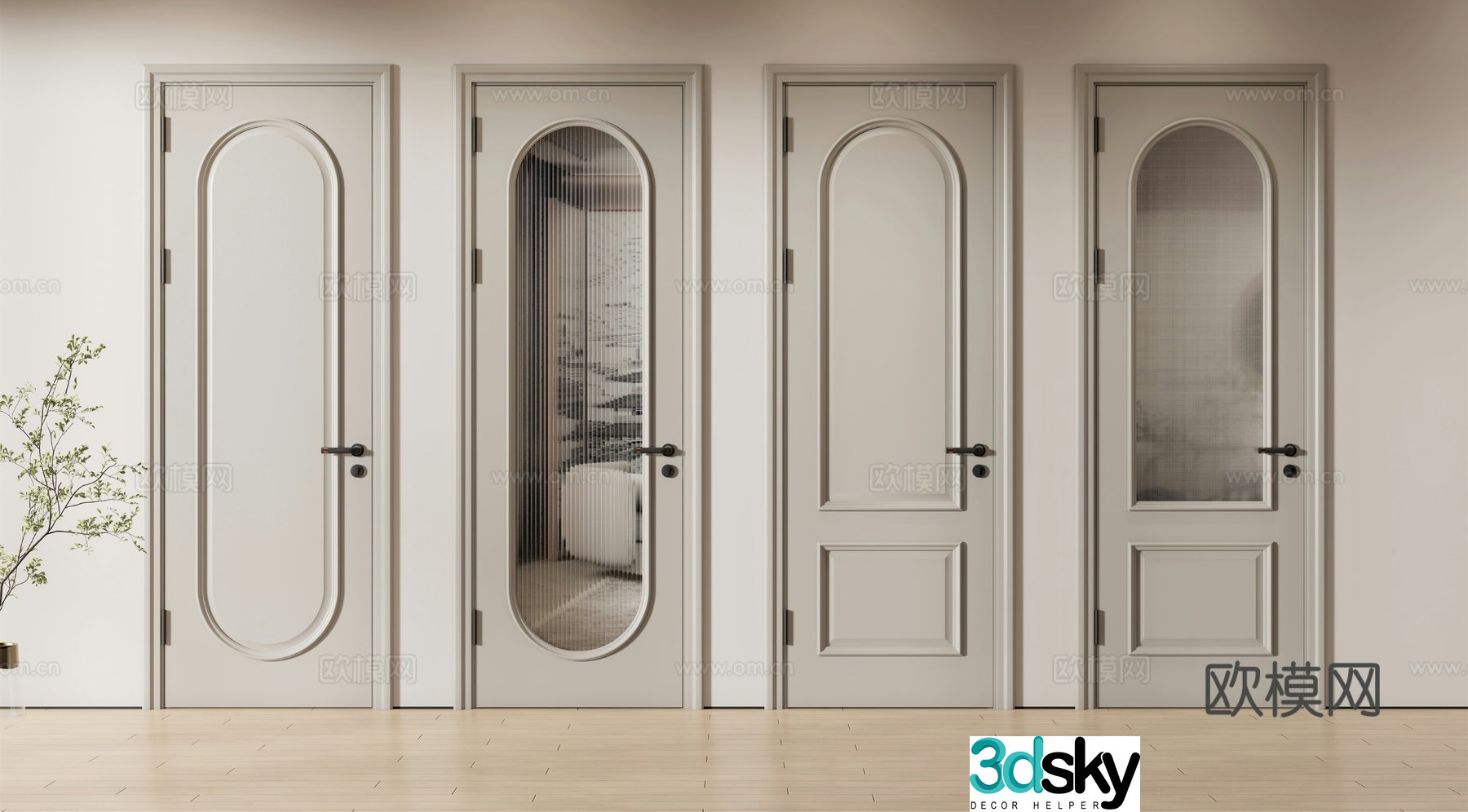 Modern single door door bedroom door glass door 3d model