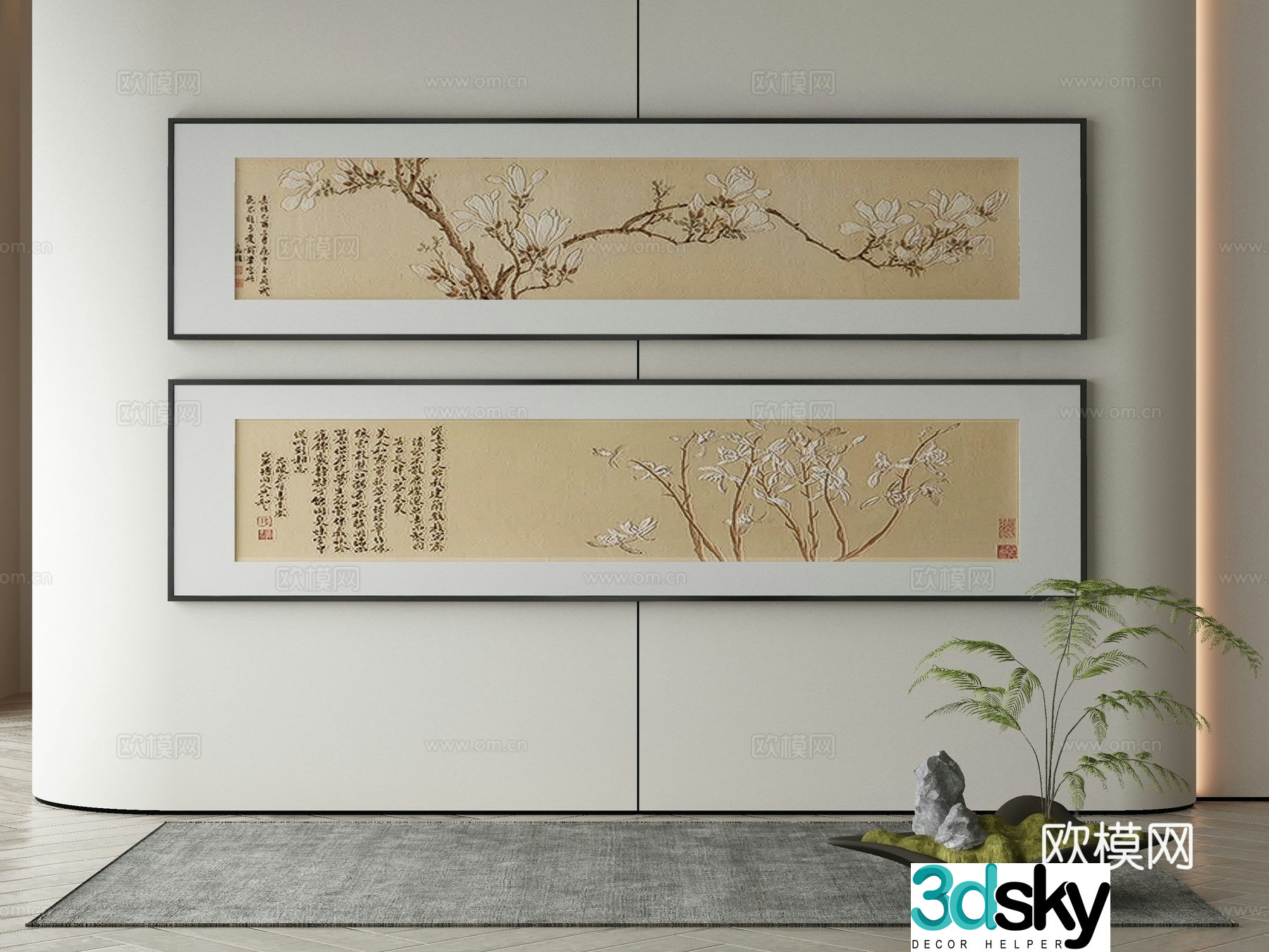 New Chinese style decorative painting calligraphy calligraphy and painting 3D model