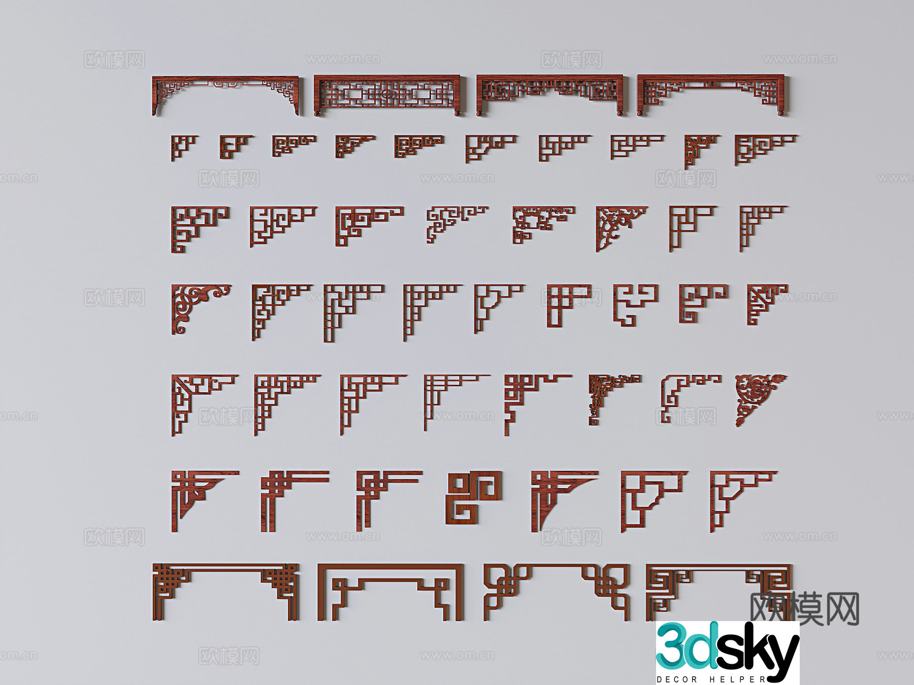 New Chinese style carved corner flower corner line 3D model