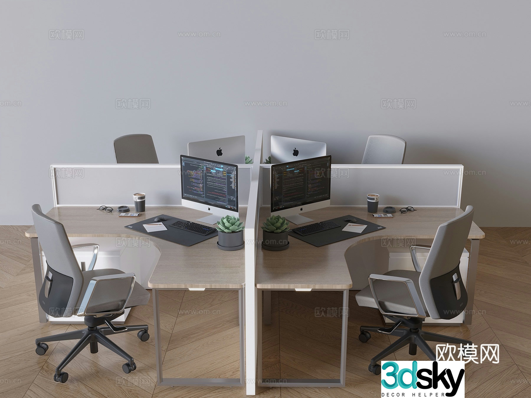 3D model of desk and chair with booth