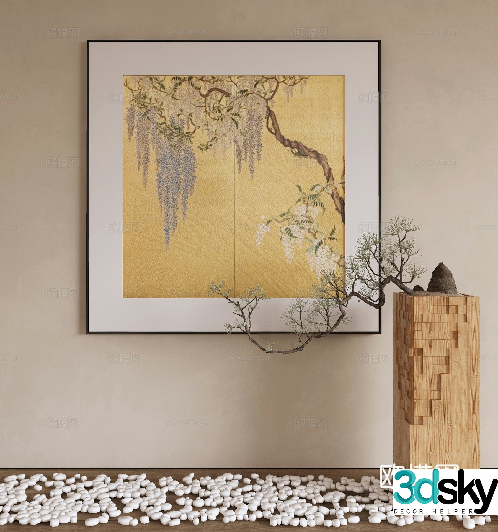 New Chinese style decorative painting Zen hanging painting 3D model