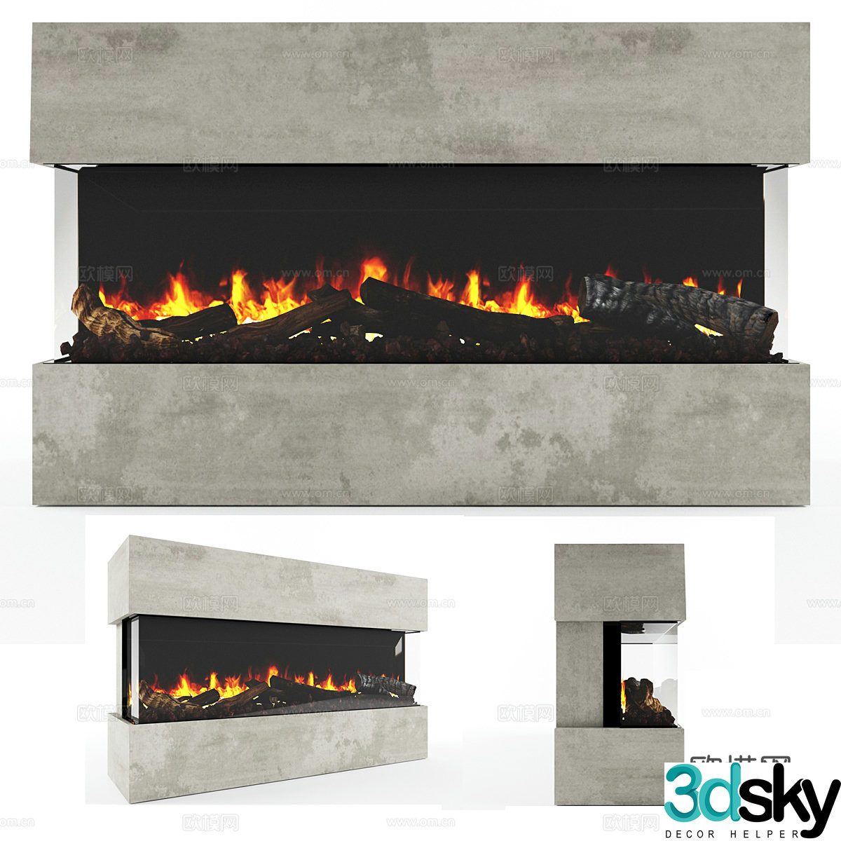 Decorative fireplace stove firewood pile 3d model