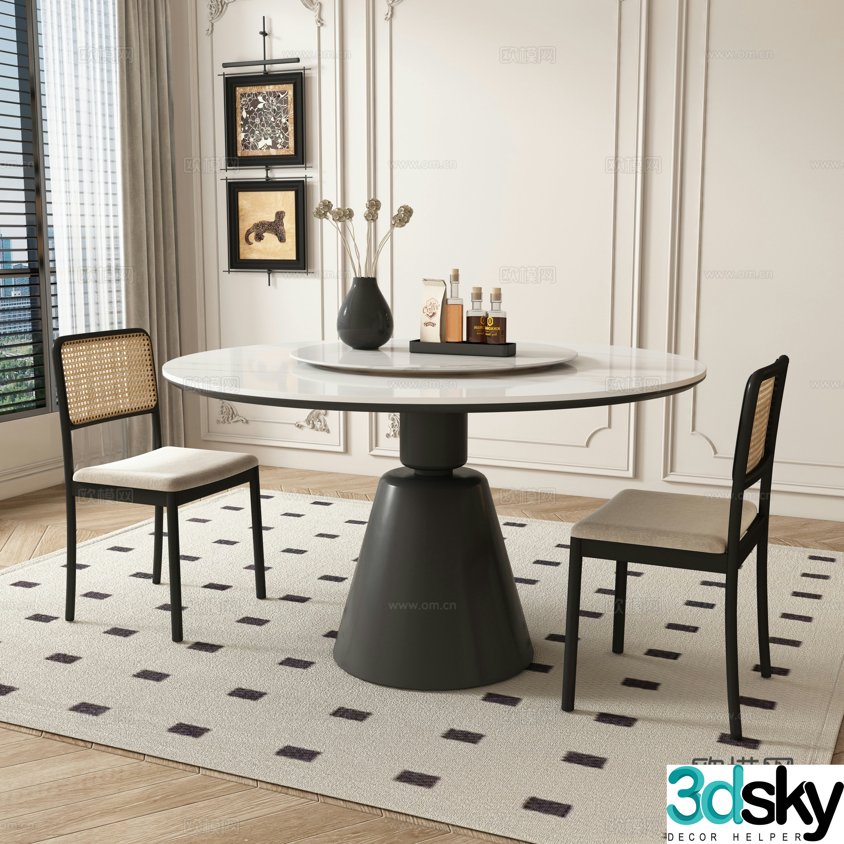 Medieval style dining table and chairs 3d model