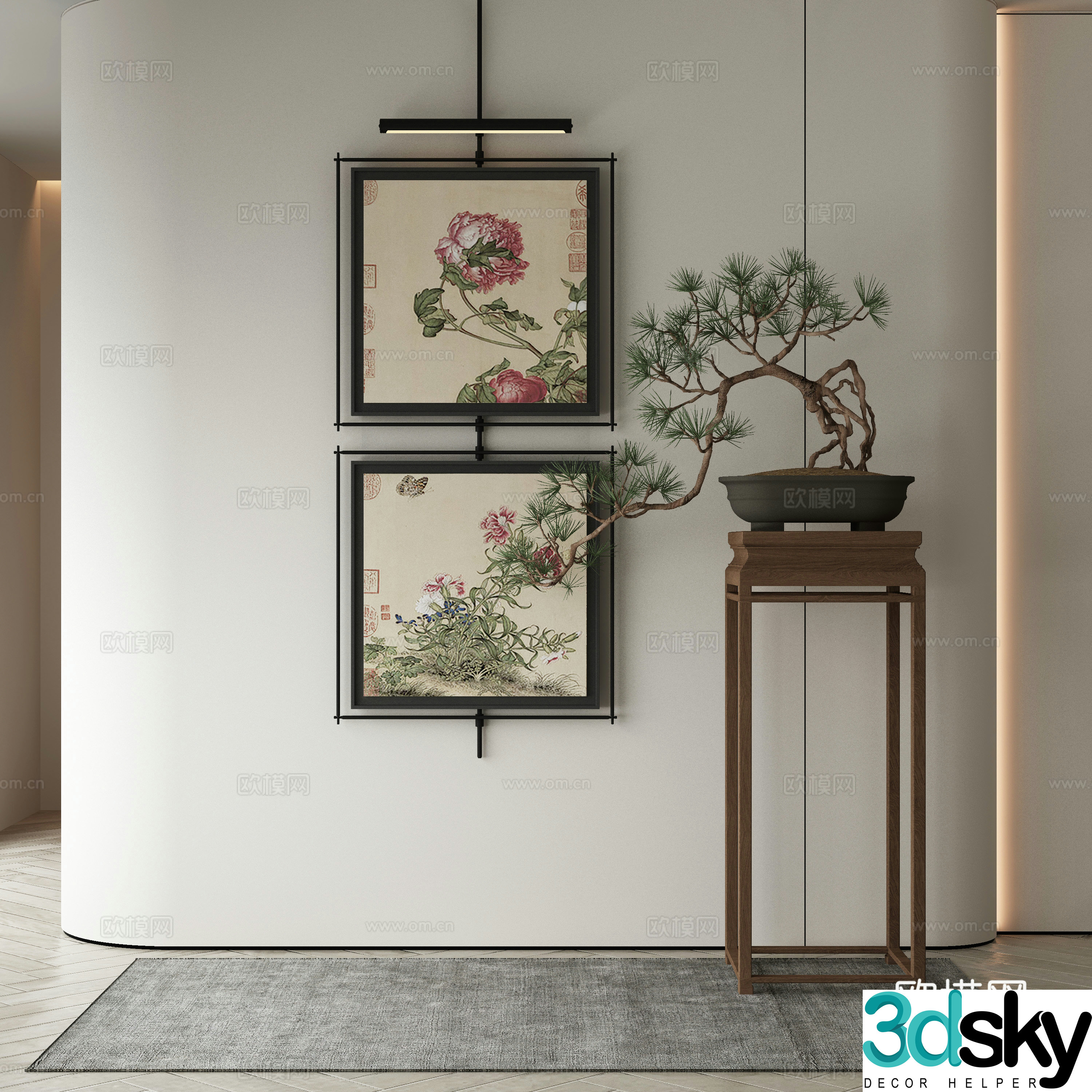 New Chinese style flower painting decorative painting 3d model