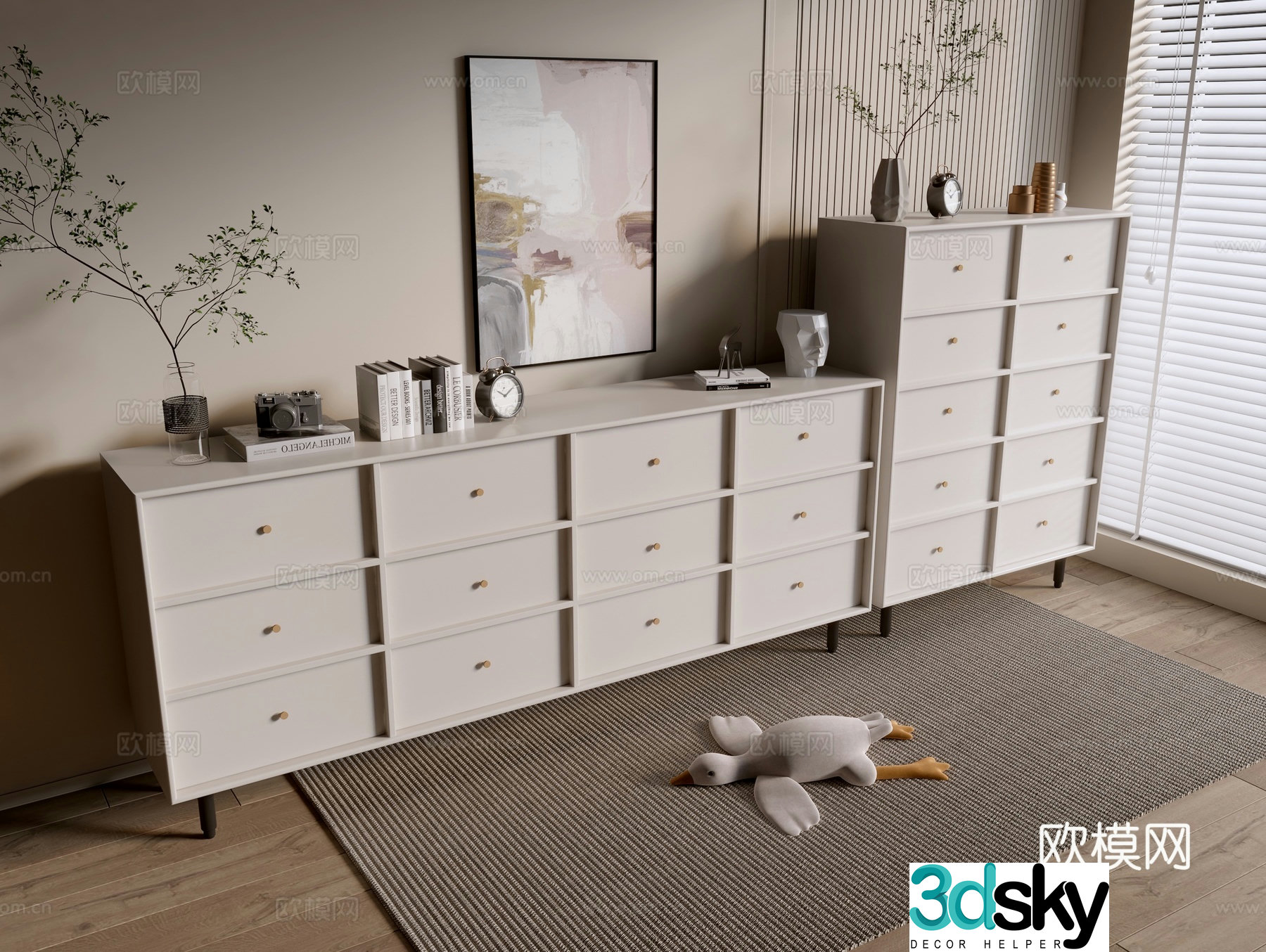 Cream style chest of drawers entrance cabinet 3d model