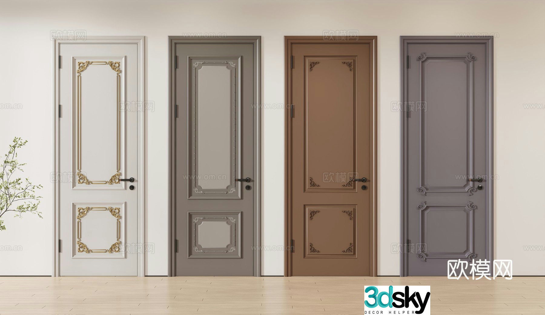 French single door door bedroom door wooden door solid wood door 3d model