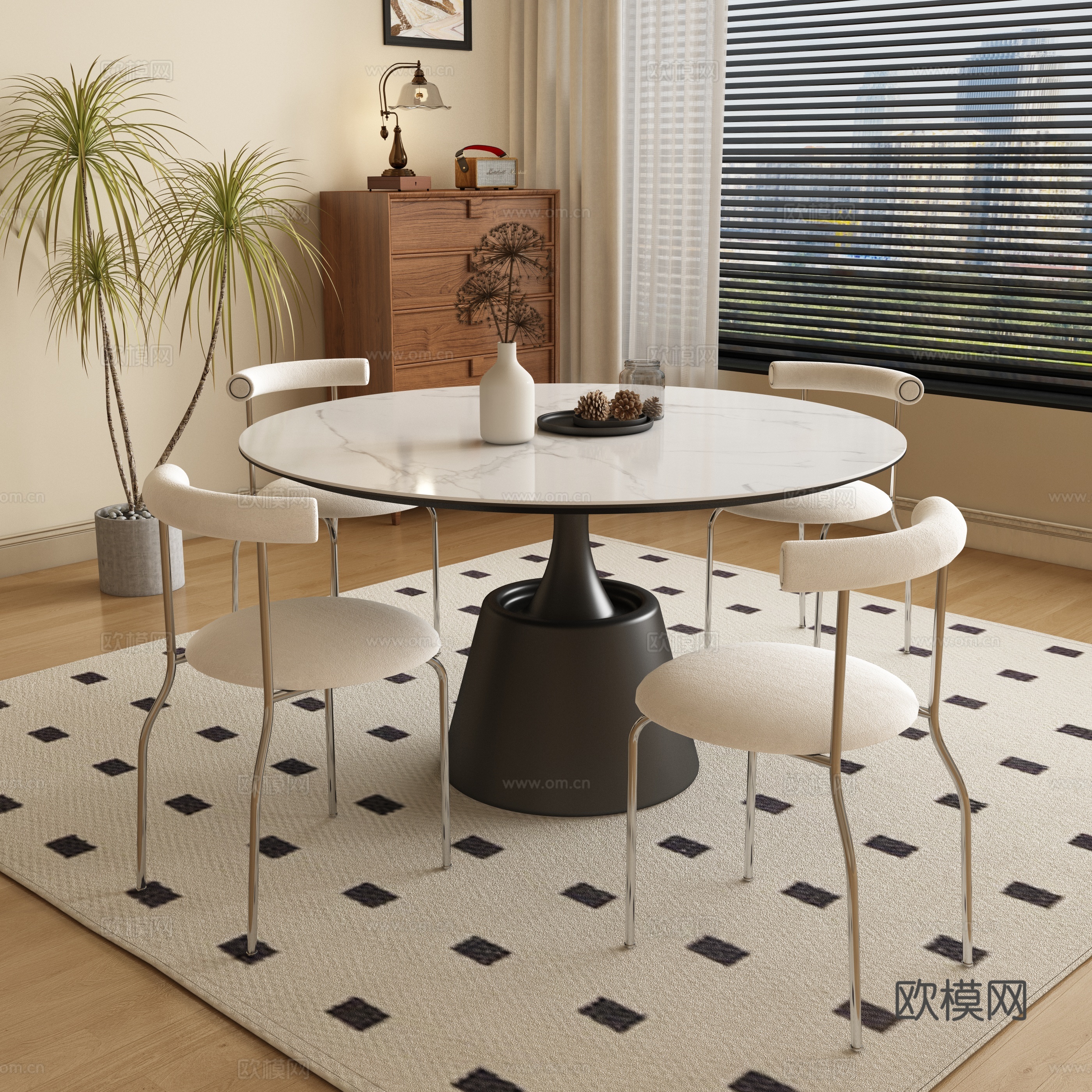 Medieval style dining table and chairs round dining table 3D model