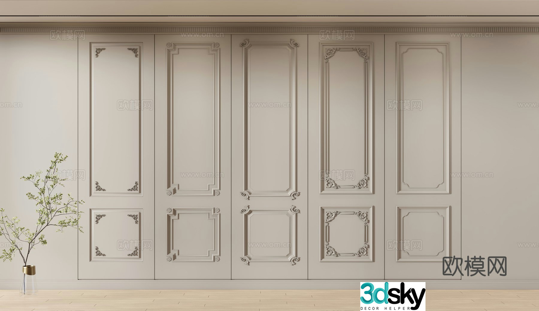 European style wainscoting background wall 3d model