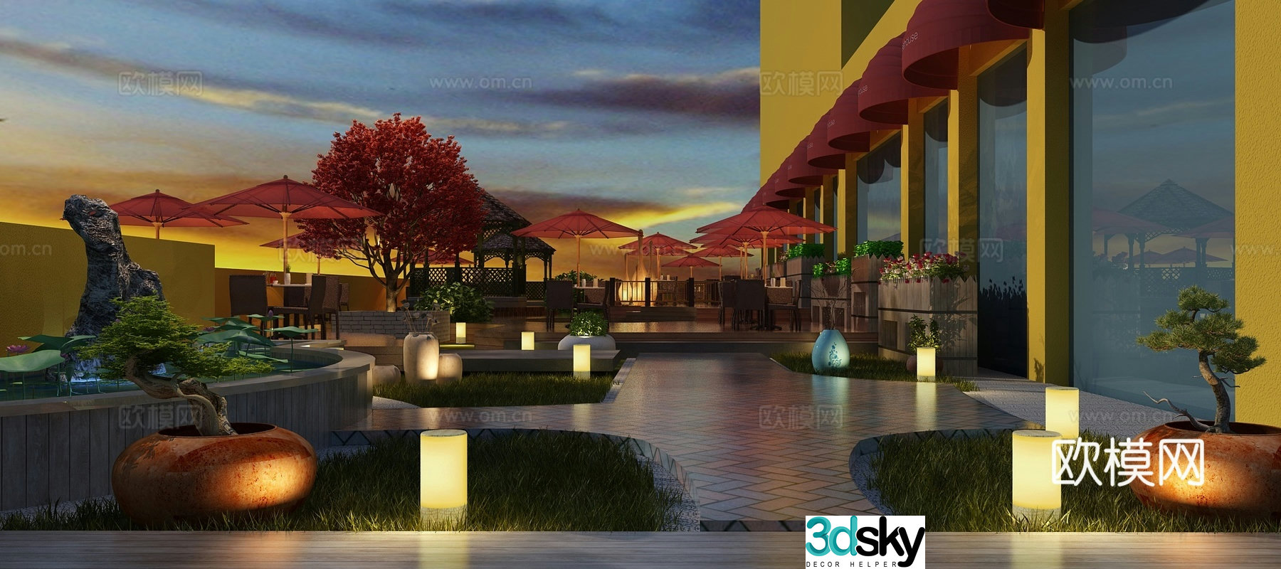 New Chinese style roof garden 3d model