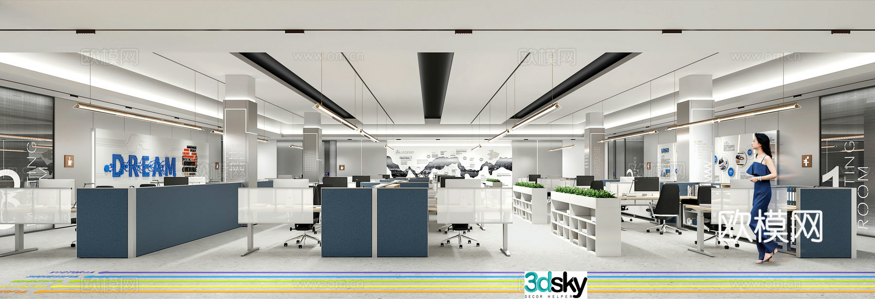 Modern public office area employee office 3d model