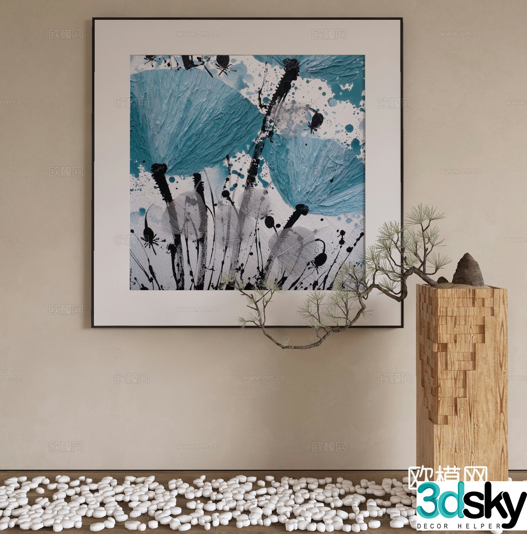 New Chinese style decorative painting ink painting hanging painting 3D model