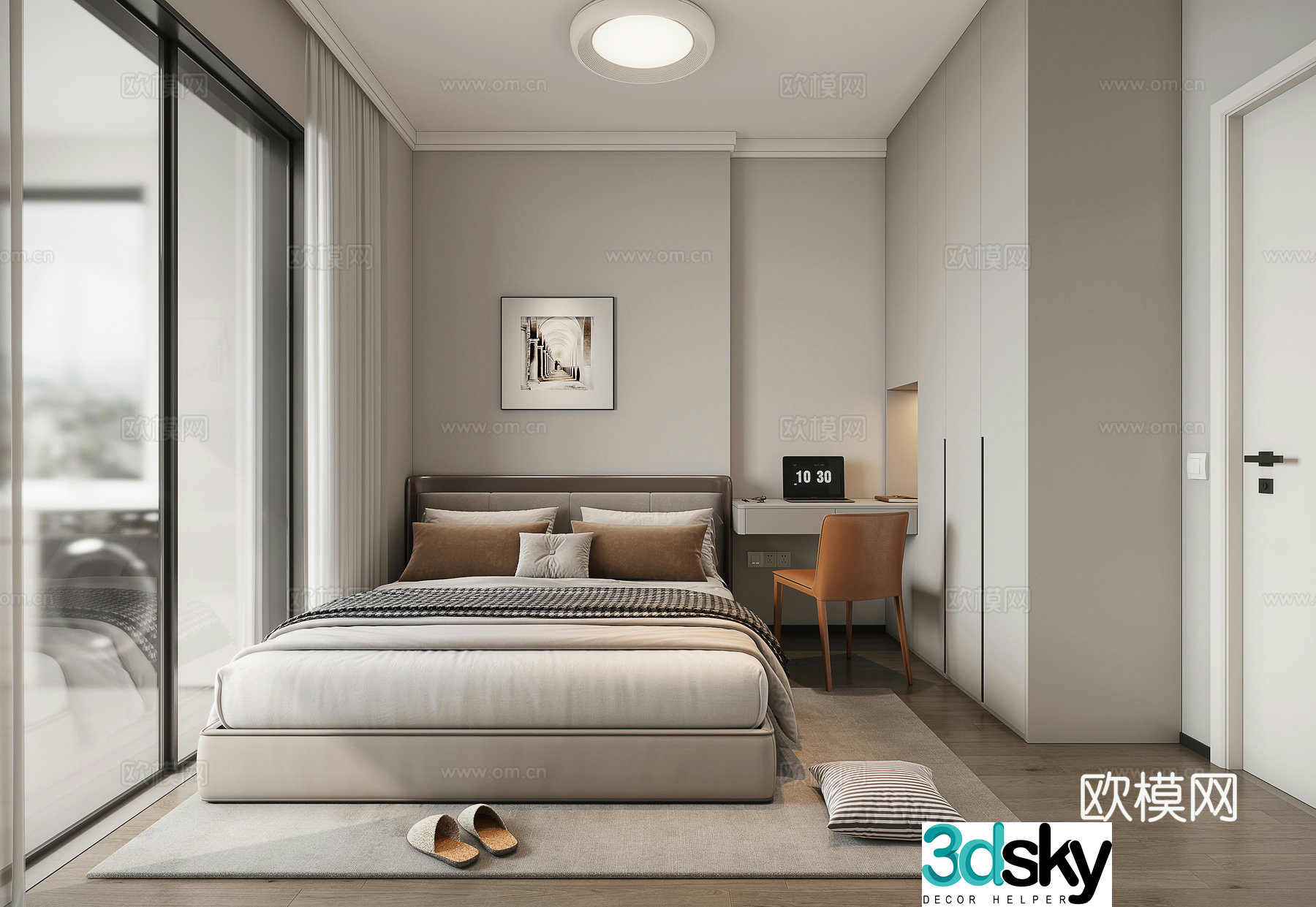 Modern minimalist bedroom second bedroom 3D model