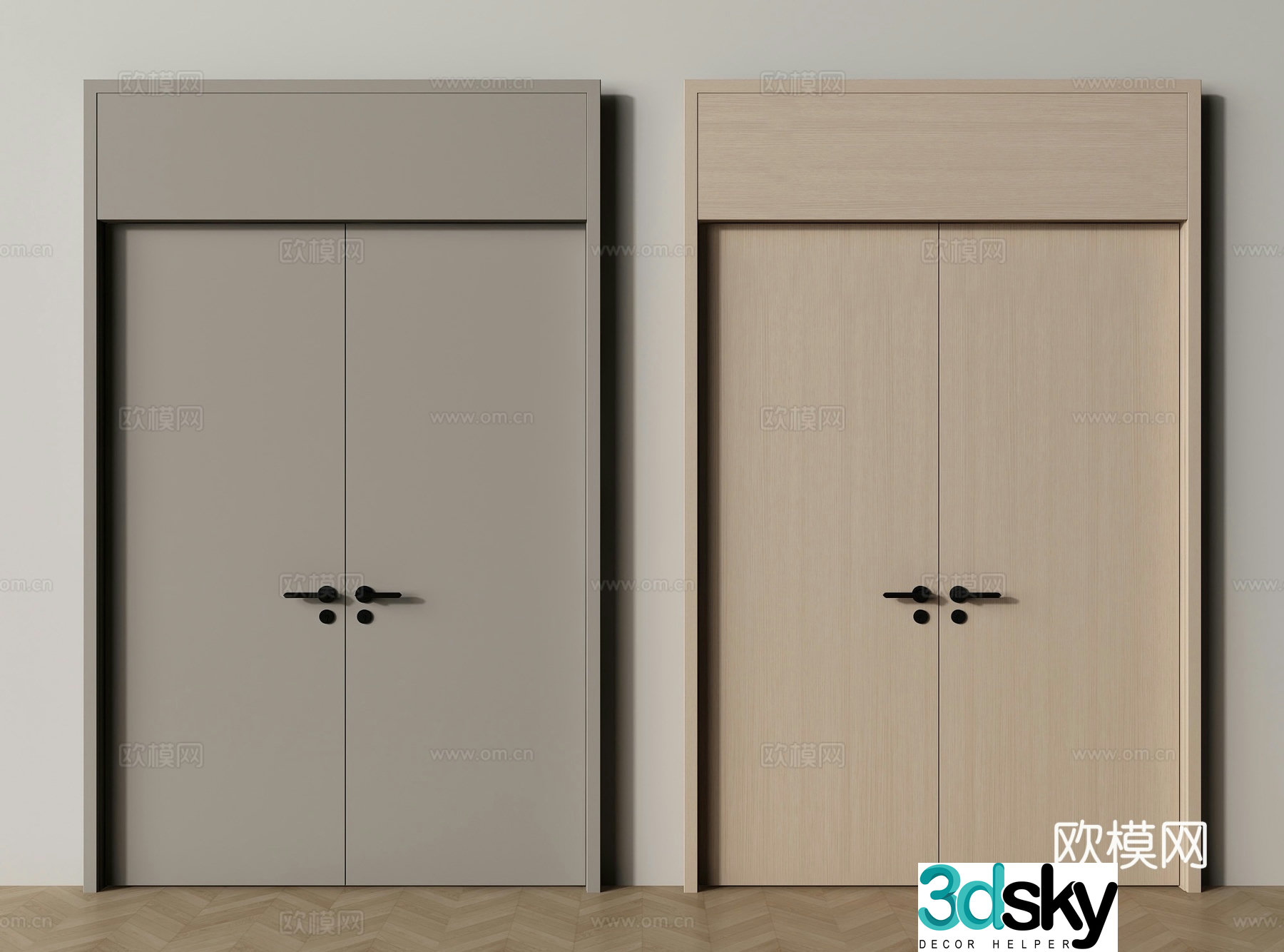 Modern double door door top door solid wood door 3d model