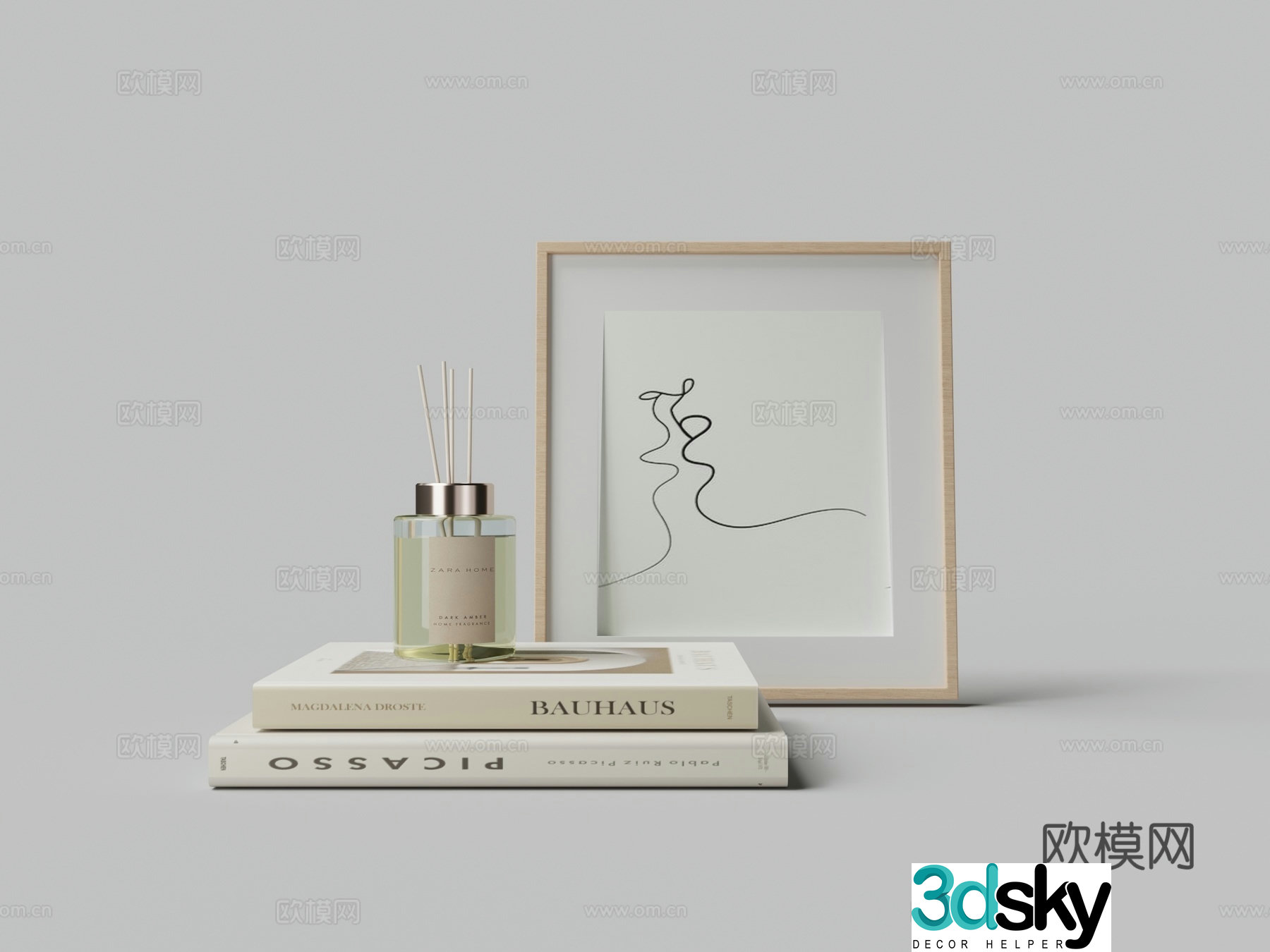Modern books photo frames aromatherapy ornaments 3d model