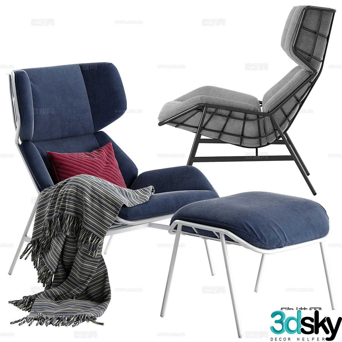 sofa chair leisure chair footstool 3d model