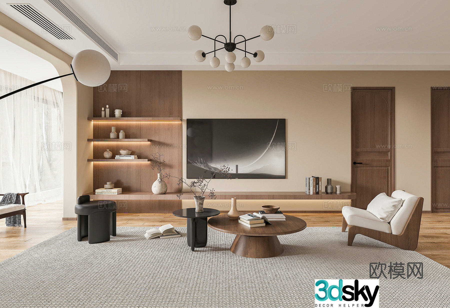 Medieval style TV background wall 3D model