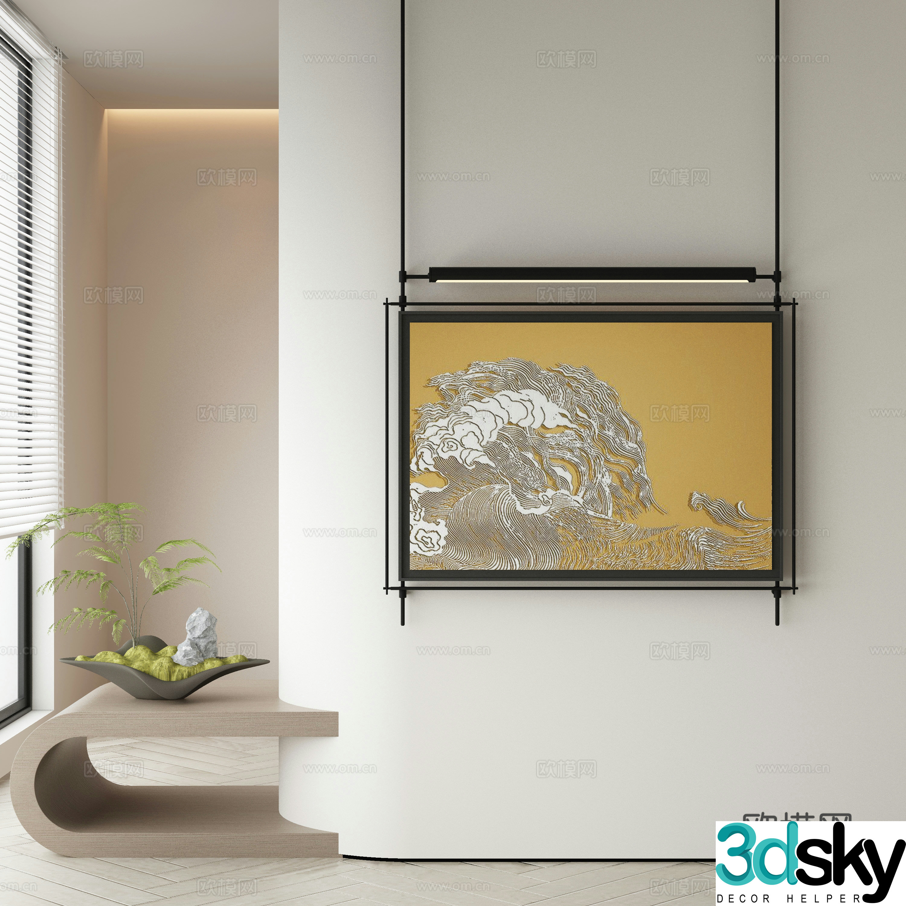 New Chinese style decorative painting texture painting hanging painting 3D model