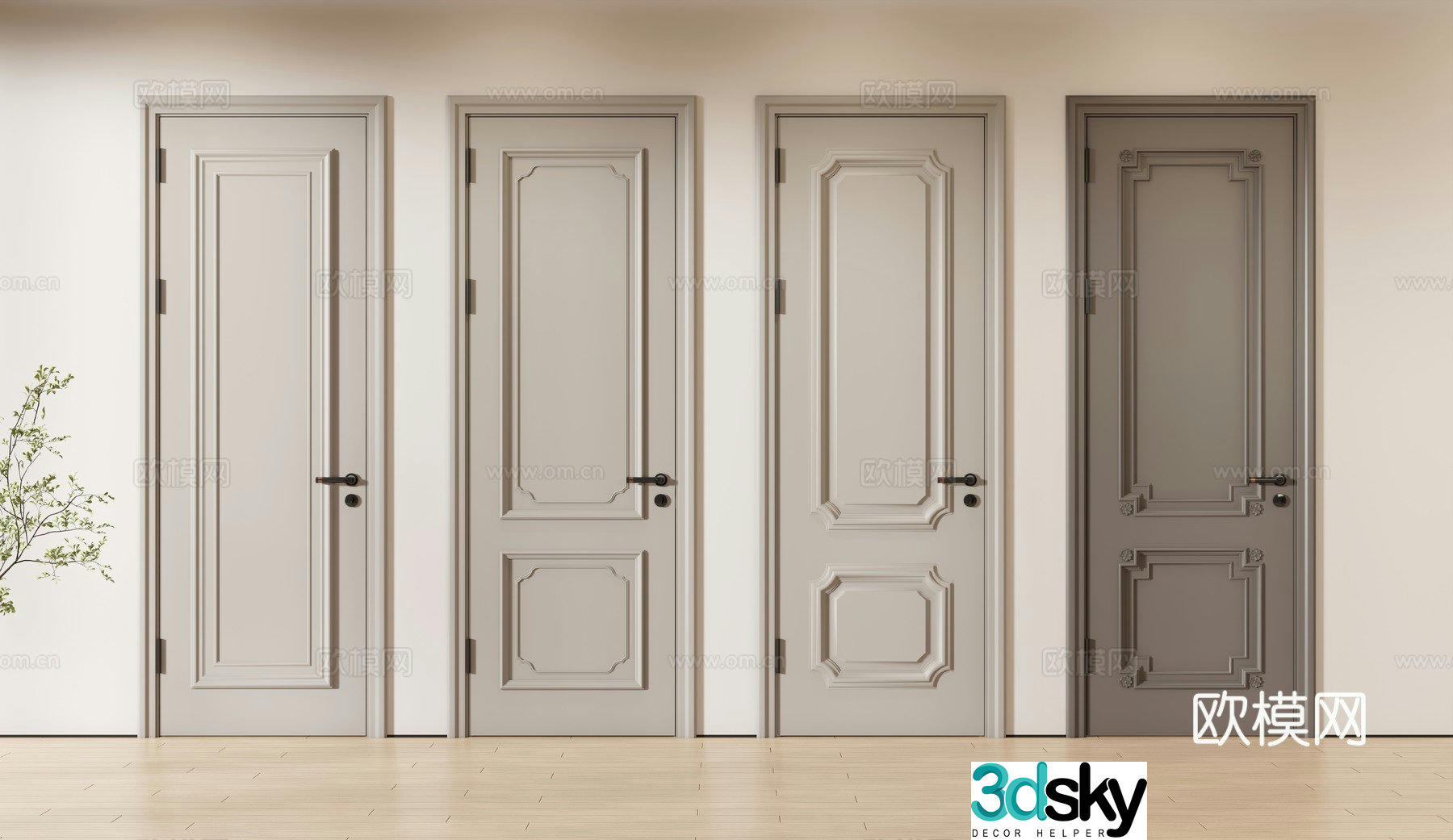 French single door door bedroom door wooden door solid wood door 3d model