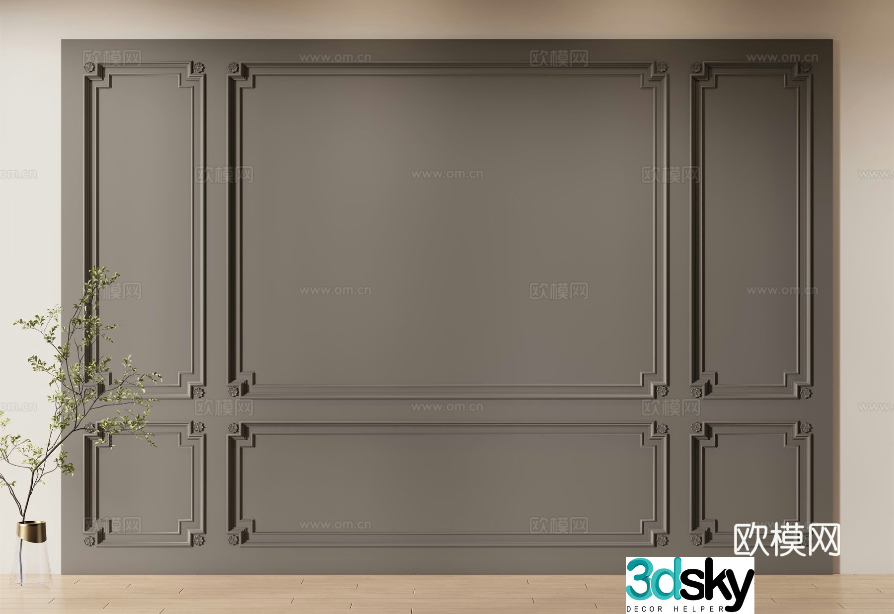 European background wall wainscot 3D model